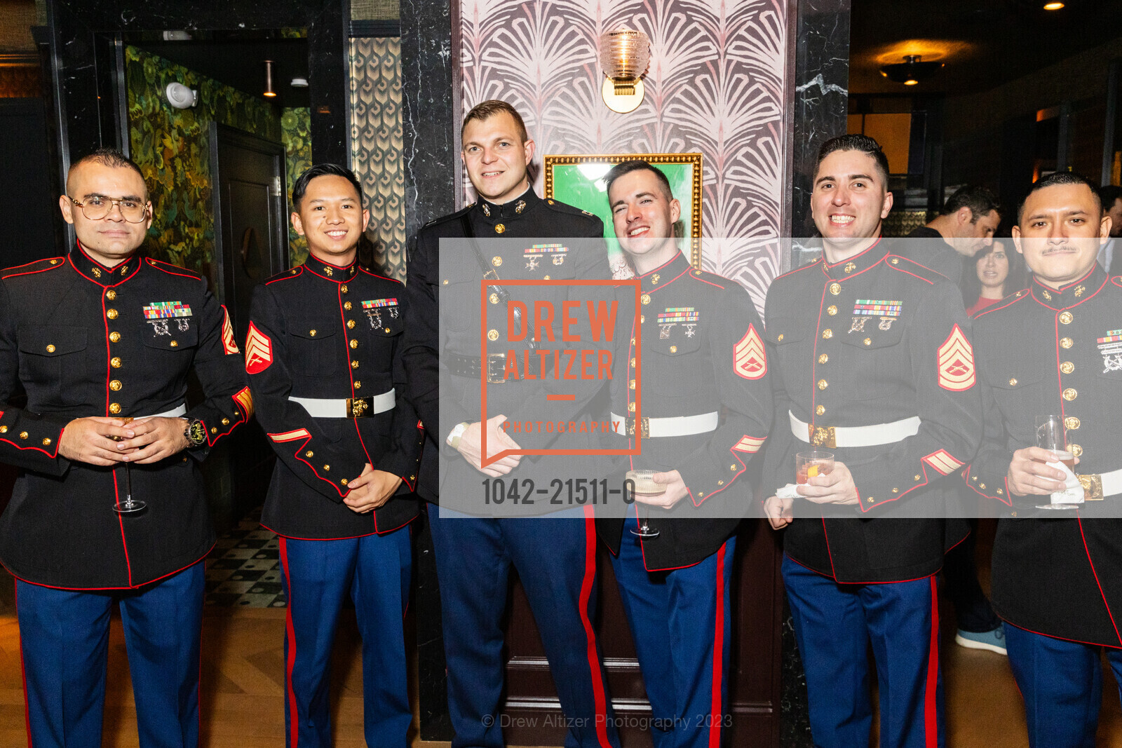 Ugol Cepeda, Andrew Downs, Brian Mullens, Eric Castillo, Hanukkah in Paris Toys for Tots, Left Door. 1901 Union St, SF, CA 94123 US, December 2nd, 2023, Photo #1042-21511-0 Ugol Cepeda, Andrew Downs, Brian Mullens, Eric Castillo, Photo #1042-21511-0