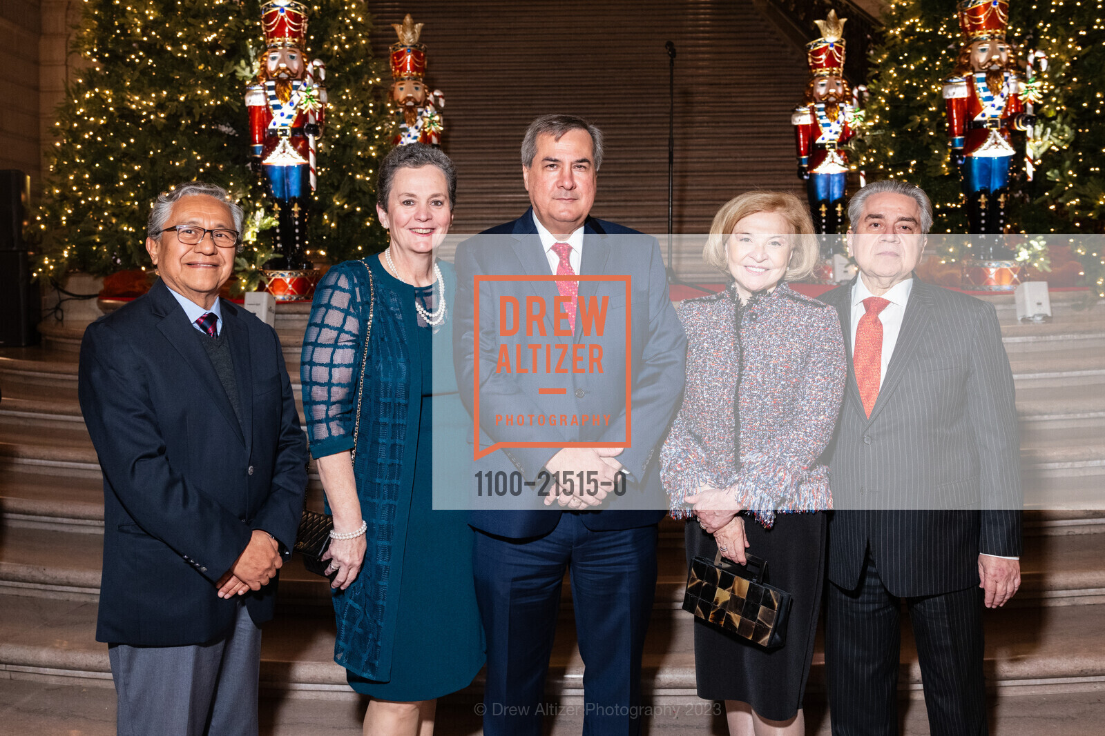 Vicente Sanchez, Maria Monica Miranda, Juan Miguel Miranda, Ximena Aliende, Jaime Aliende, Consular Corps Holiday Party 2023, San Francisco City Hall. 1 Dr Carlton B Goodlett Pl, San Francisco, California 94102 US, December 6th, 2023, Photo #1100-21515-0 Vicente Sanchez, Maria Monica Miranda, Juan Miguel Miranda, Ximena Aliende, Jaime Aliende, Photo #1100-21515-0