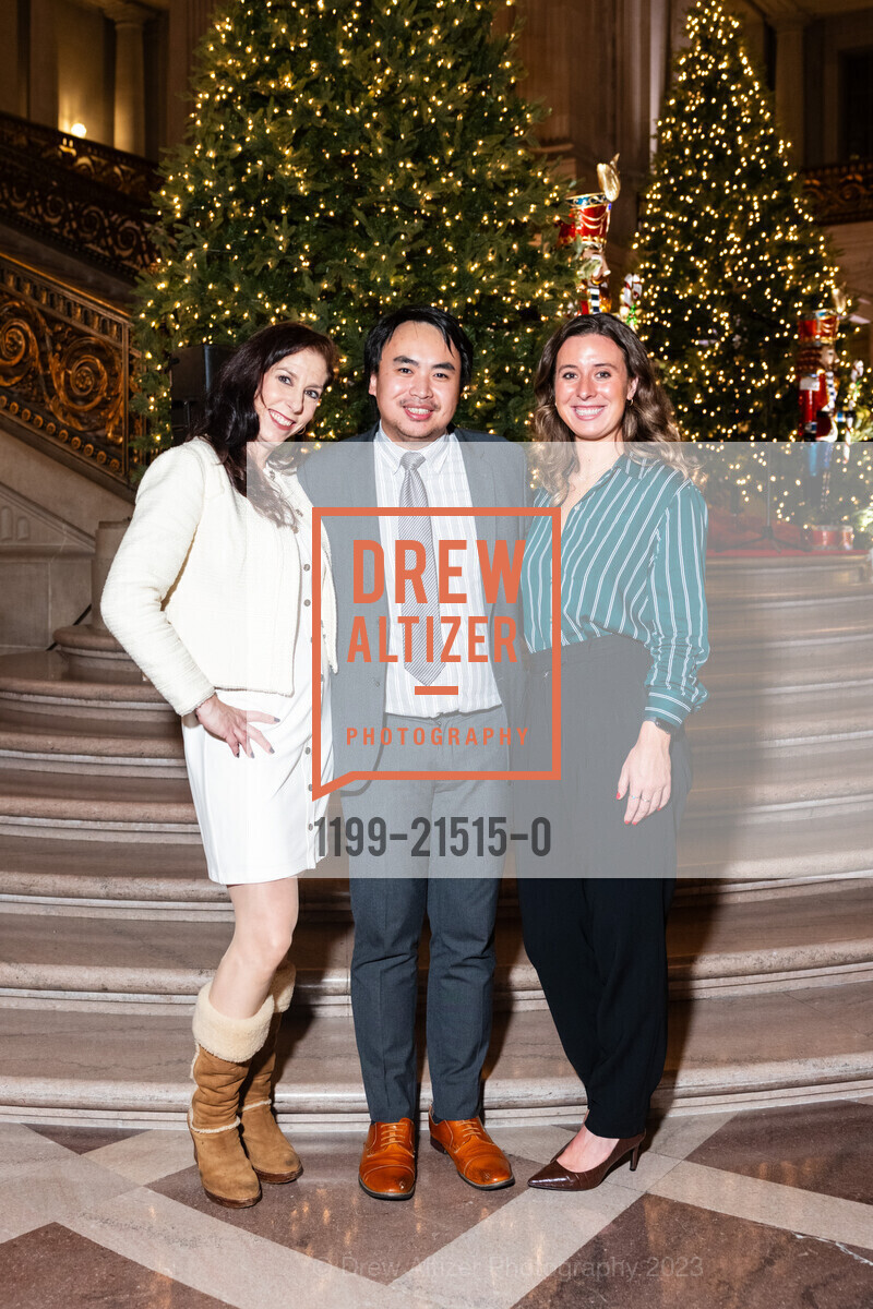 Samantha Carroll, Daniel Tsang, Jackie Hazelwood, Consular Corps Holiday Party 2023, San Francisco City Hall. 1 Dr Carlton B Goodlett Pl, San Francisco, California 94102 US, December 6th, 2023, Photo #1199-21515-0 Samantha Carroll, Daniel Tsang, Jackie Hazelwood, Photo #1199-21515-0