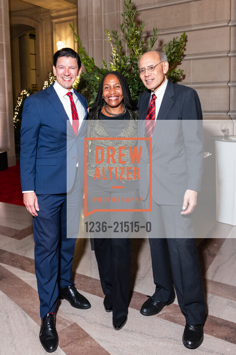 Joaquín Torres, Jeannette Fisher-Kouadio, Bill Lee, Consular Corps Holiday Party 2023, San Francisco City Hall. 1 Dr Carlton B Goodlett Pl, San Francisco, California 94102 US, December 6th, 2023, Photo #1236-21515-0 Joaquín Torres, Jeannette Fisher-Kouadio, Bill Lee, Photo #1236-21515-0