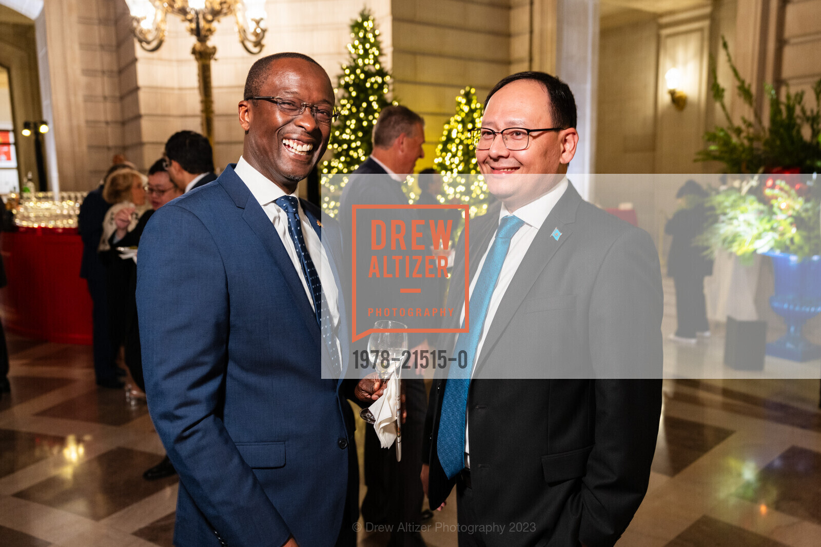Mohamed Dia, Max Ibrayev, Consular Corps Holiday Party 2023, San Francisco City Hall. 1 Dr Carlton B Goodlett Pl, San Francisco, California 94102 US, December 6th, 2023, Photo #1978-21515-0 Mohamed Dia, Max Ibrayev, Photo #1978-21515-0