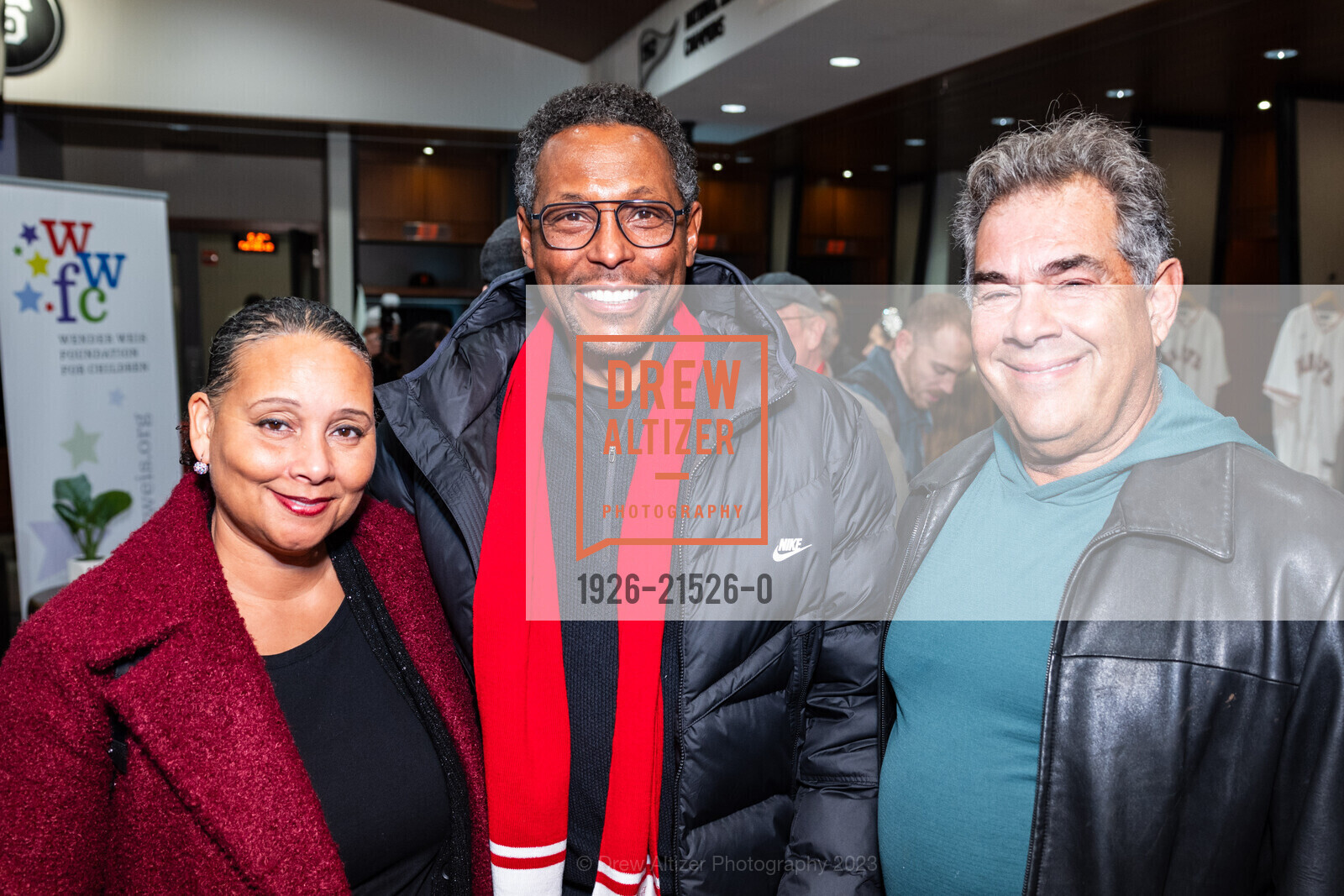 Amy Nickerson, Hardy Nickerson, Steve Baker, Holiday Heroes 2023, Oracle Park. 24 Willie Mays Plaza, SF, CA 94107 US, December 12th, 2023, Photo #1926-21526-0 Amy Nickerson, Hardy Nickerson, Steve Baker, Photo #1926-21526-0