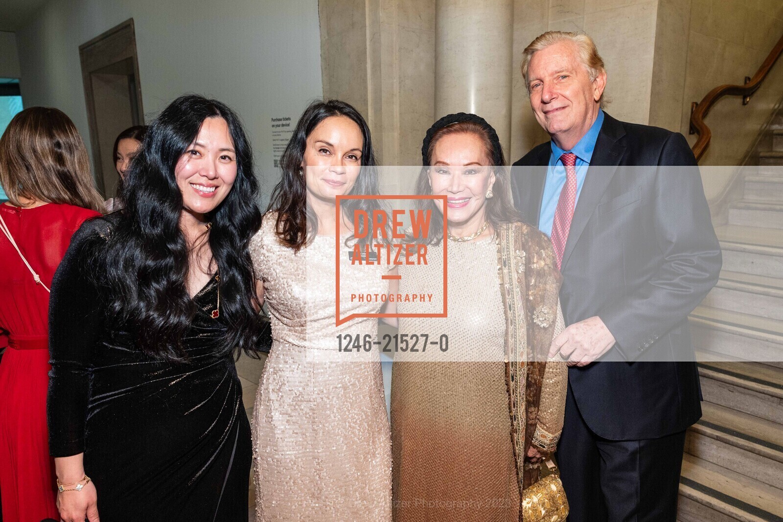 Julie Park, Carolyn Prasad, Martha Hertelendy, George Norton, An Elegant Evening in The Court of Honor 2023, Legion of Honor. 100 34th Ave, SF, CA 94121 US, December 12th, 2023, Photo #1246-21527-0 Julie Park, Carolyn Prasad, Martha Hertelendy, George Norton, Photo #1246-21527-0