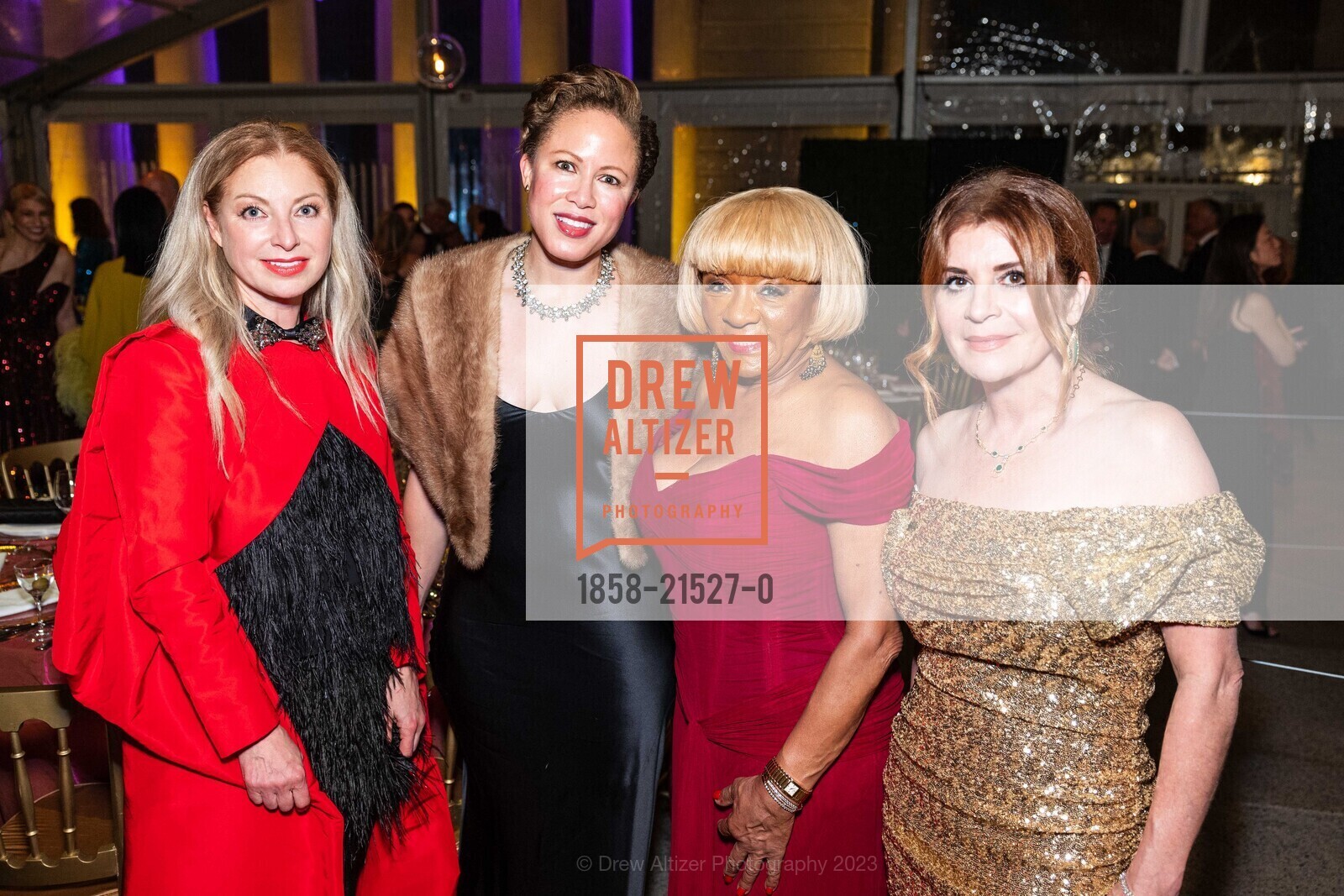 Sonya Molodetskaya, Karesha McGee, Brenda Wright, Farah Makras, An Elegant Evening in The Court of Honor 2023, Legion of Honor. 100 34th Ave, SF, CA 94121 US, December 12th, 2023, Photo #1858-21527-0 Sonya Molodetskaya, Karesha McGee, Brenda Wright, Farah Makras, Photo #1858-21527-0
