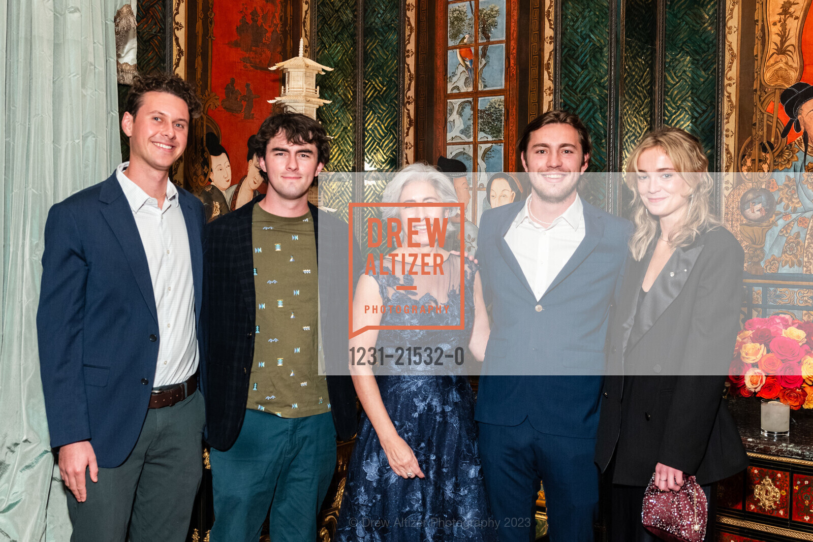 Wilson Sherman, Dunham McBride, Yvette Robbins, Lachlan McBride, Charlotte Cobb, Gordon Getty's 90th Birthday Party, Private Residence, December 16th, 2023, Photo #1231-21532-0 Wilson Sherman, Dunham McBride, Yvette Robbins, Lachlan McBride, Charlotte Cobb, Photo #1231-21532-0