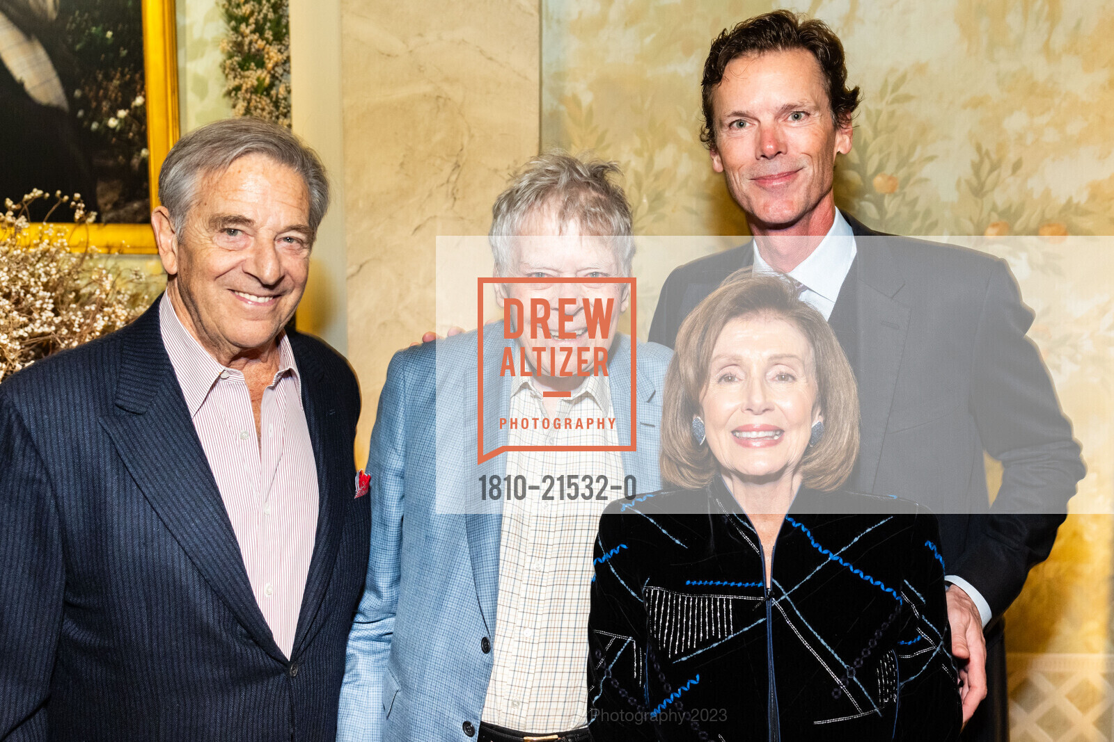 Paul Pelosi Sr., Gordon P. Getty, Nancy Pelosi, Billy Getty, Gordon Getty's 90th Birthday Party, Private Residence, December 16th, 2023, Photo #1810-21532-0 Paul Pelosi Sr., Gordon P. Getty, Nancy Pelosi, Billy Getty, Photo #1810-21532-0
