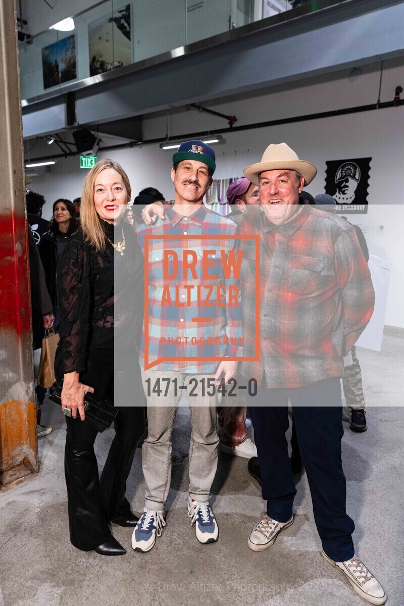 Samantha Bergeron, Jon Bernson, Jud Bergeron, San Francisco Art Week's 2024 Kickoff Party, Minnesota Street Project. 1275 Minnesota St, SF, CA 94107 US, January 13th, 2024, Photo #1471-21542-0 Samantha Bergeron, Jon Bernson, Jud Bergeron, Photo #1471-21542-0