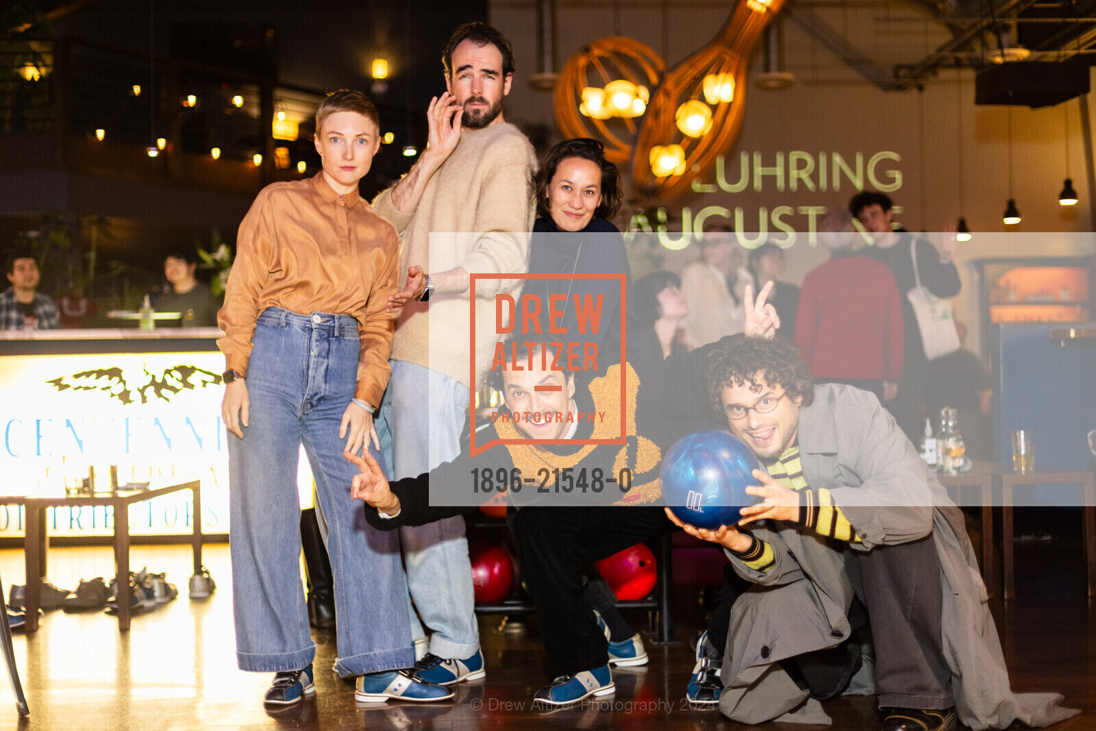 Molly Anderson, Clement Tissandier, Lea Saito, Nico Colon, Leonel Salgutro, Pre-Fog Bowling Party, Mission Bowling Club. 3176 17th St, SF, CA 94110 US, January 16th, 2024, Photo #1896-21548-0 Molly Anderson, Clement Tissandier, Lea Saito, Nico Colon, Leonel Salgutro, Photo #1896-21548-0