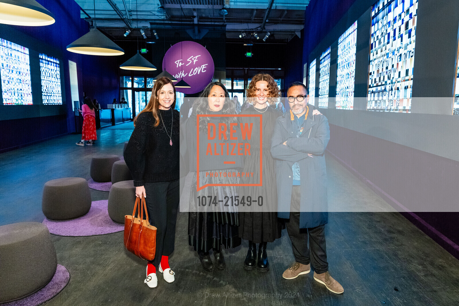 Nicole Ballan, Eungie Joo, Monica Manzutto, Abraham Cruzvillegas, FOG Design + Art Preview Gala, Fort Mason Center Festival Pavilion. SF, CA 94123 US, January 17th, 2024, Photo #1074-21549-0 Nicole Ballan, Eungie Joo, Monica Manzutto, Abraham Cruzvillegas, Photo #1074-21549-0