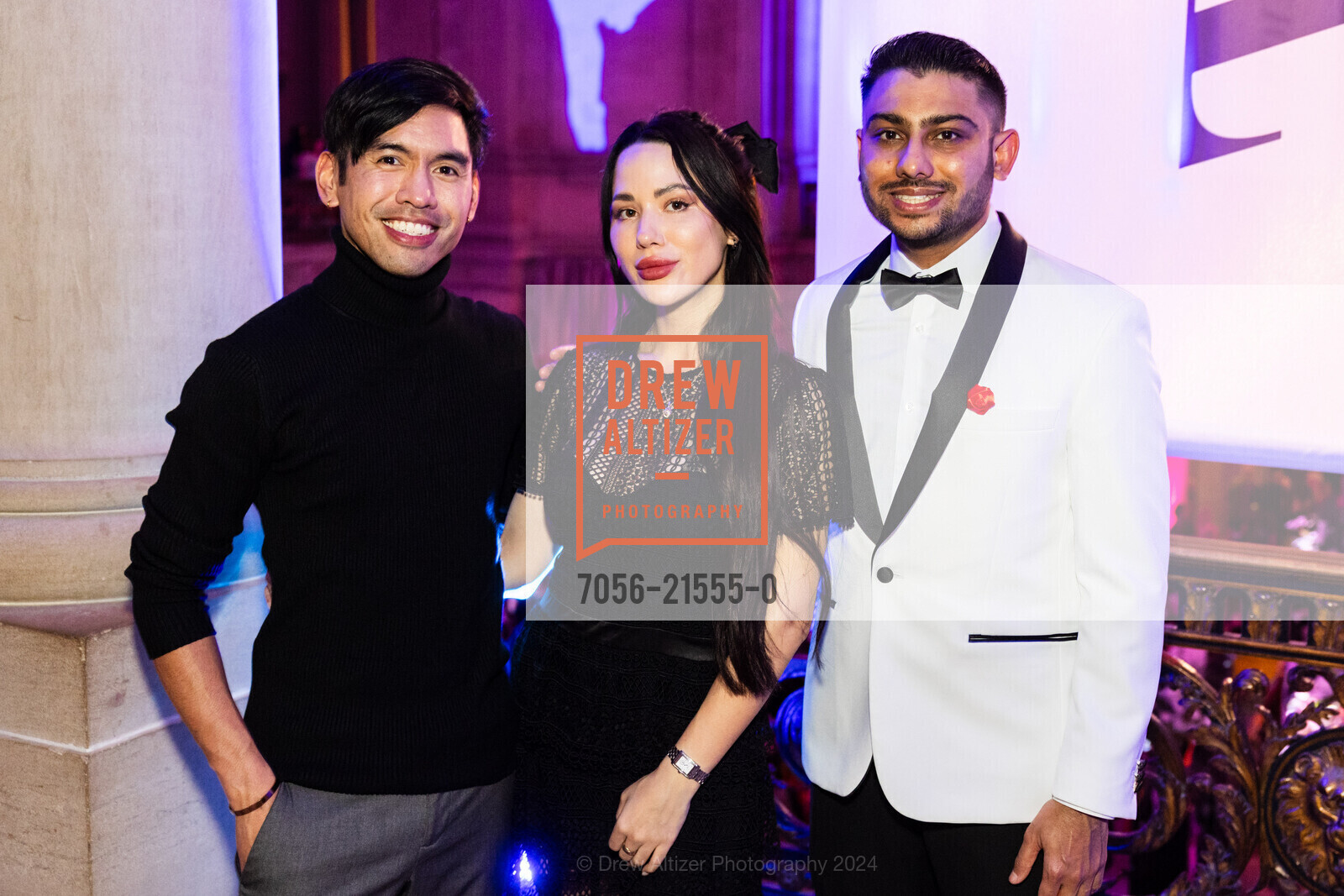 Andrew de Los Santos, Kimberly Nyitray, Sunil Kazla, San Francisco Ballet Gala Opening Celebration 2024, San Francisco City Hall. 1 Dr Carlton B Goodlett Pl, SF, CA 94102 US, January 24th, 2024, Photo #7056-21555-0 Andrew de Los Santos, Kimberly Nyitray, Sunil Kazla, Photo #7056-21555-0