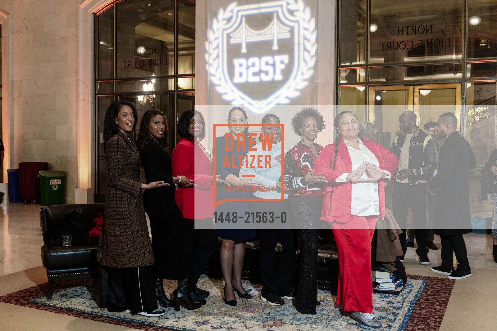 Simone Goldman, Lavena Holmes, Ifey Nzerem, Leslie Fenwick, Antoine Porter, Saidah Leatutufu-Burch, Black 2 San Francisco Closing Reception 2024, SF City Hall North Light Court. 1 Dr Carlton B Goodlett Pl, SF, CA 94102 US, February 2nd, 2024, Photo #1448-21563-0 Simone Goldman, Lavena Holmes, Ifey Nzerem, Leslie Fenwick, Antoine Porter, Saidah Leatutufu-Burch, Photo #1448-21563-0