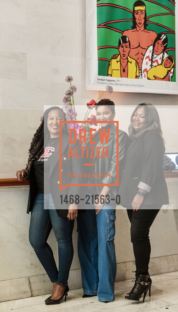 Ralonda Cunningham, Tiaja Jacks, Trina Scott, Black 2 San Francisco Closing Reception 2024, SF City Hall North Light Court. 1 Dr Carlton B Goodlett Pl, SF, CA 94102 US, February 2nd, 2024, Photo #1468-21563-0 Ralonda Cunningham, Tiaja Jacks, Trina Scott, Photo #1468-21563-0