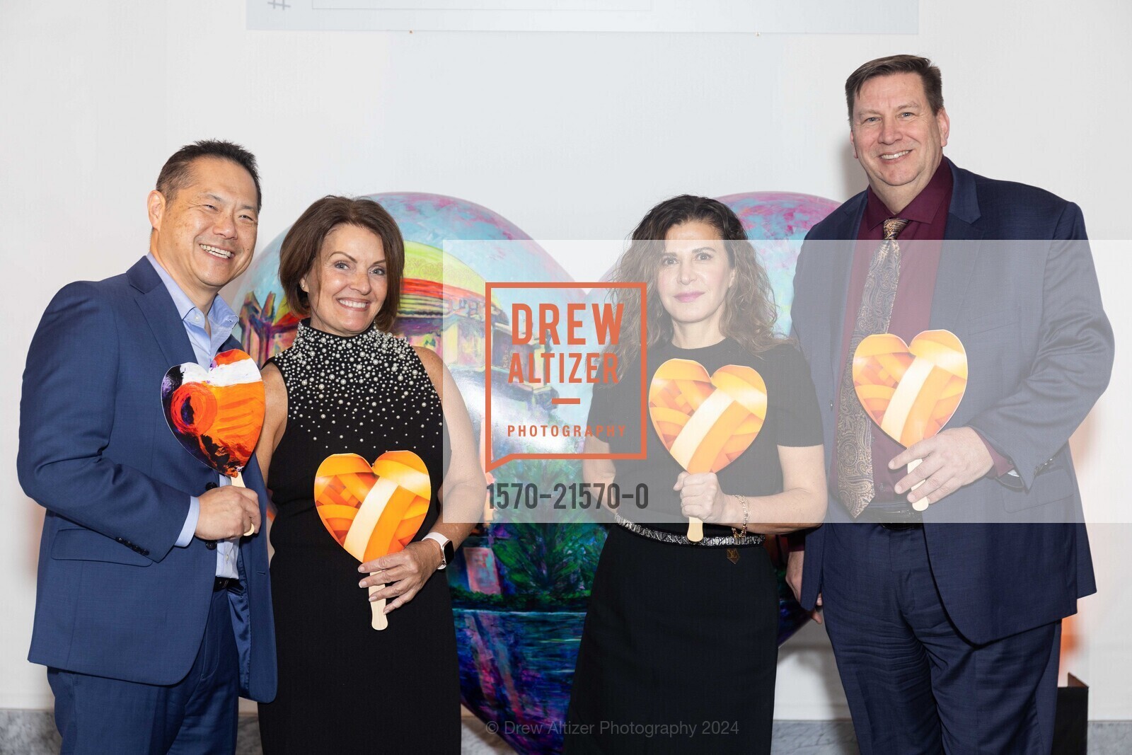 Henry Yu, Kathy Ferzo, Hamila Kownacki, Jim Benney, Hearts in SF 20th Anniversary Gala, The Conservatory at One Sansome. One Sansome St, San Francisco, CA 94104, United States, February 8th, 2024, Photo #1570-21570-0 Henry Yu, Kathy Ferzo, Hamila Kownacki, Jim Benney, Photo #1570-21570-0