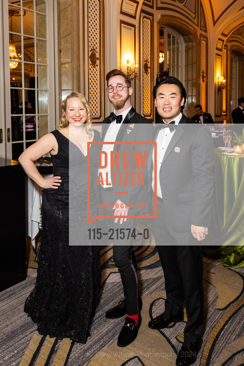 Katie Larkin Wall, Austin Dahn, Jonathan Wong, The Guardsmen's 47th Annual Wine Auction, Palace Hotel, a Luxury Collection Hotel. 2 New Montgomery St, SF, CA 94105 US, February 10th, 2024, Photo #115-21574-0 Katie Larkin Wall, Austin Dahn, Jonathan Wong, Photo #115-21574-0