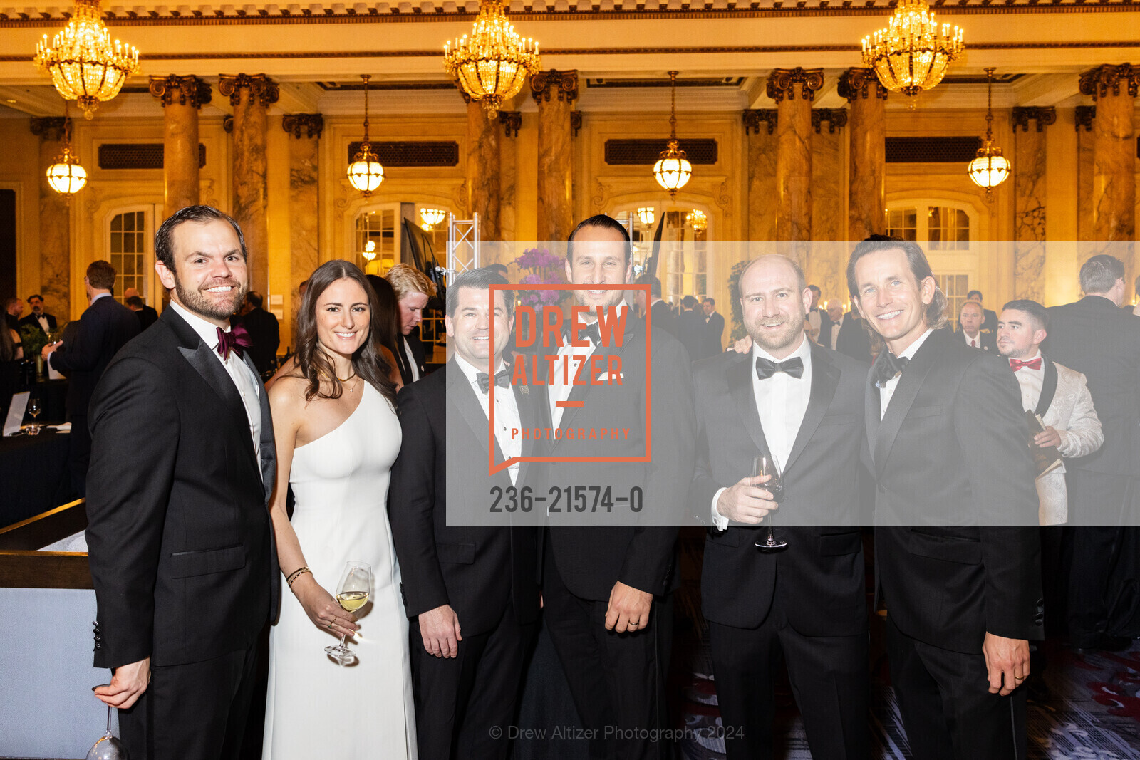 Jonathan Cline, Matt Keipper, Greg Vlahos, Matt Monfredini, Cameron Dudley, The Guardsmen's 47th Annual Wine Auction, Palace Hotel, a Luxury Collection Hotel. 2 New Montgomery St, SF, CA 94105 US, February 10th, 2024, Photo #236-21574-0 Jonathan Cline, Matt Keipper, Greg Vlahos, Matt Monfredini, Cameron Dudley, Photo #236-21574-0