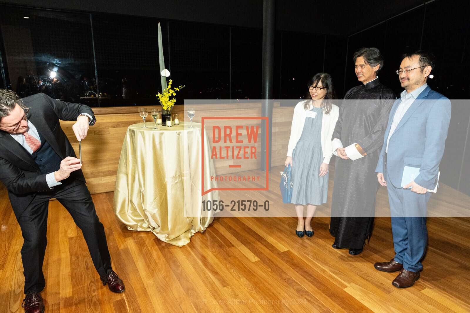 John Rivett, Shona Chang, Lee Mingwei, Te-Yuan Chien, LEE MINGWEI: RITUALS OF CARE Donor Opening Reception, de Young Museum. 50 Hagiwara Tea Garden Dr, San Francisco, CA 94118 US, February 15th, 2024, Photo #1056-21579-0 John Rivett, Shona Chang, Lee Mingwei, Te-Yuan Chien, Photo #1056-21579-0