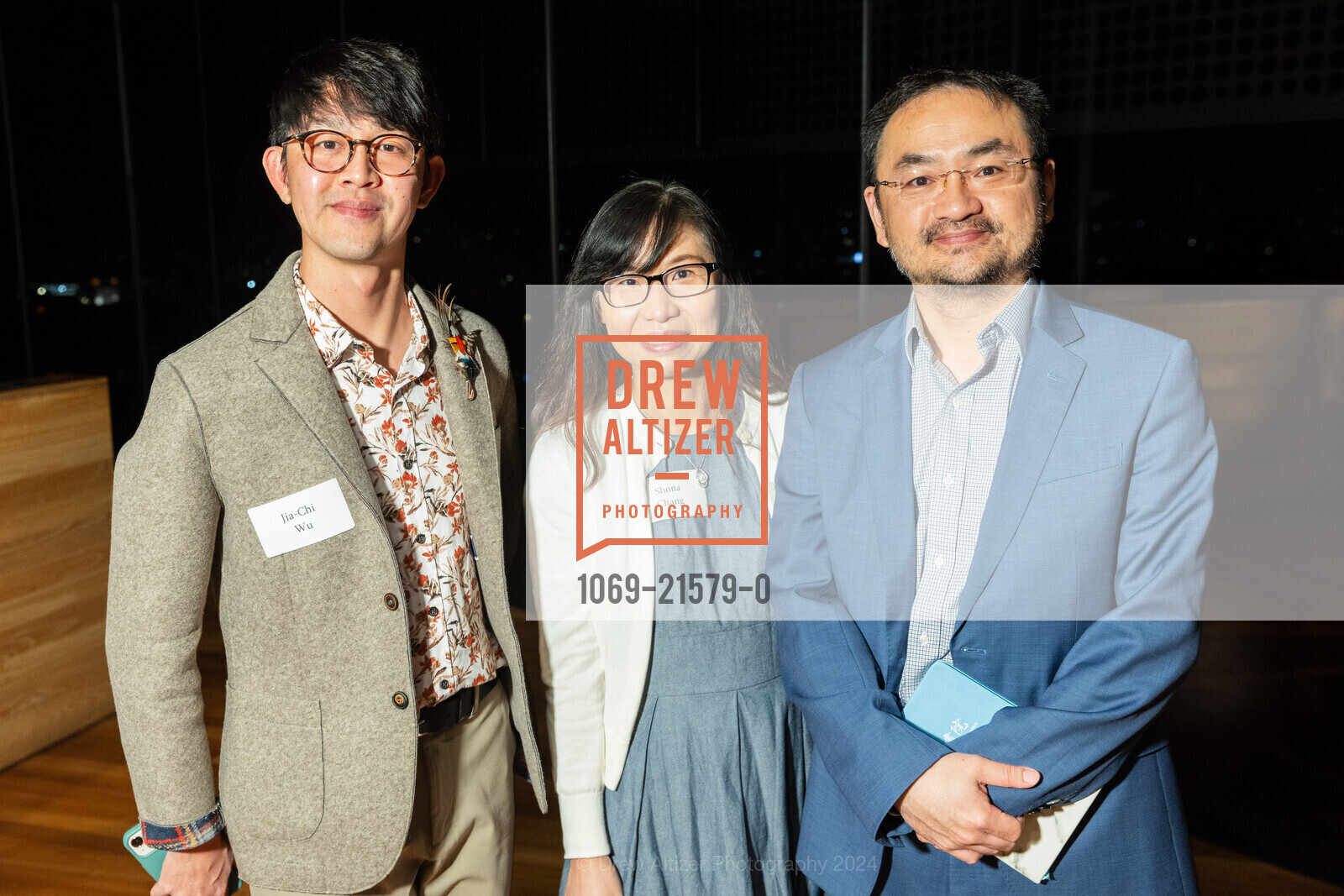 Jia-Chi Wu, Shona Chang, Te-Yuan Chien, LEE MINGWEI: RITUALS OF CARE Donor Opening Reception, de Young Museum. 50 Hagiwara Tea Garden Dr, San Francisco, CA 94118 US, February 15th, 2024, Photo #1069-21579-0 Jia-Chi Wu, Shona Chang, Te-Yuan Chien, Photo #1069-21579-0