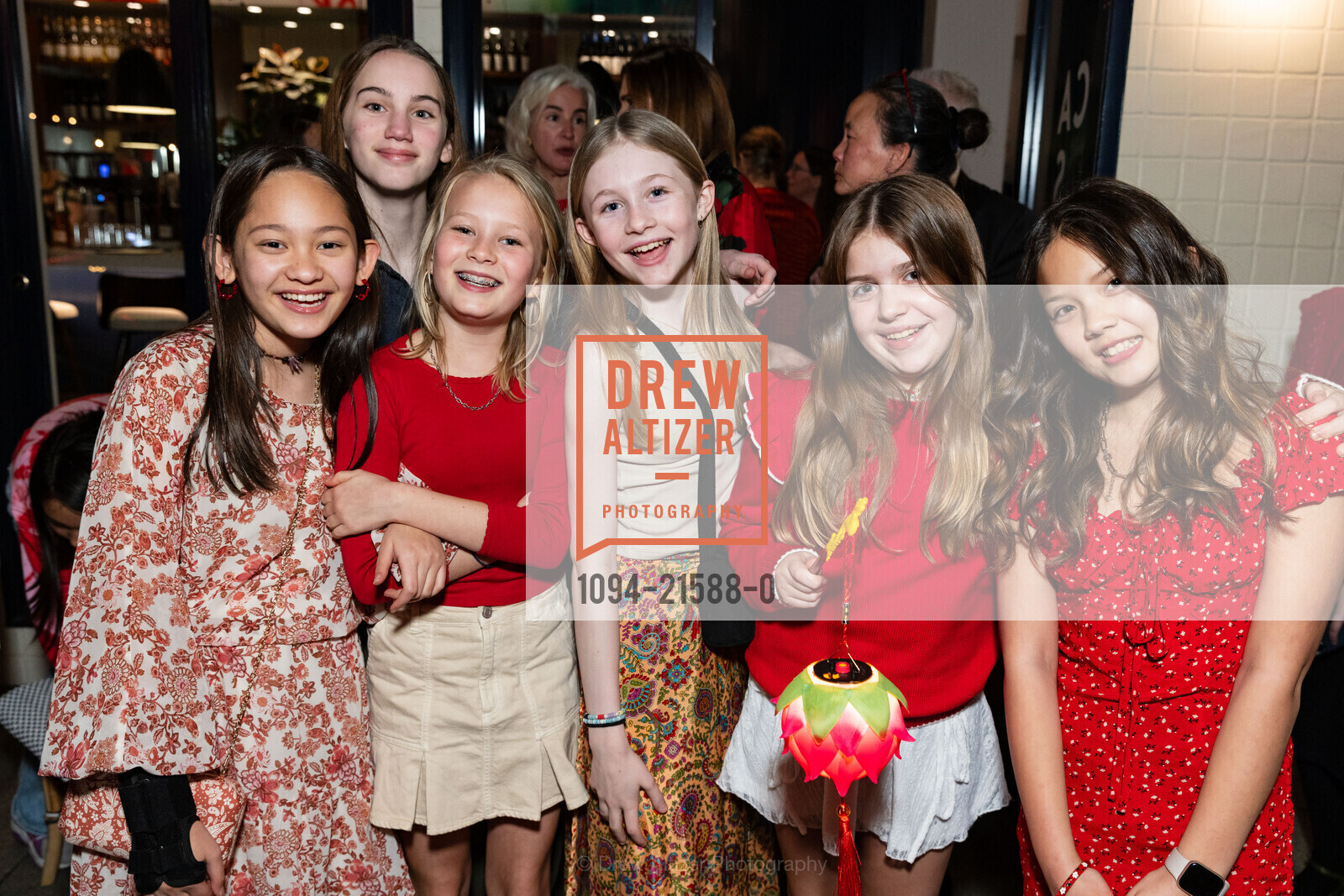 Audrey Kearns, Sydney Kenaston, Sierra Dunning Pettit, Naya Colby, Emmeline Janus, Anna Nordeson, Man-Kearns Lunar New Year Party, Cassava. 401 Columbus Ave, SF, CA 94133 US, Photo #1094-21588-0 Audrey Kearns, Sydney Kenaston, Sierra Dunning Pettit, Naya Colby, Emmeline Janus, Anna Nordeson, Photo #1094-21588-0