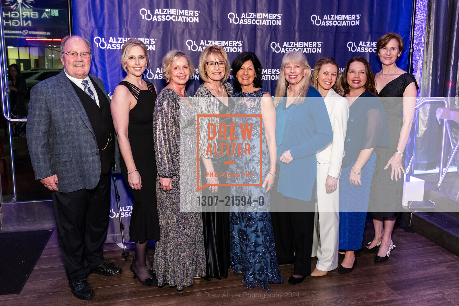 Bill Schulte, Lian Ophir, Dagmar Schildwach, Teresa Mandella, Donna Petkanics, Linda Wegner, Brittany Enos-Harrit, Elizabeth Edgerly, Diane Riccio, The Alzheimer's Association Presents A Bright Night Gala, The GlassHouse SJ. 84 W Santa Clara St, San Jose, CA 95113 US, March 2nd, 2024, Photo #1307-21594-0 Bill Schulte, Lian Ophir, Dagmar Schildwach, Teresa Mandella, Donna Petkanics, Linda Wegner, Brittany Enos-Harrit, Elizabeth Edgerly, Diane Riccio, Photo #1307-21594-0