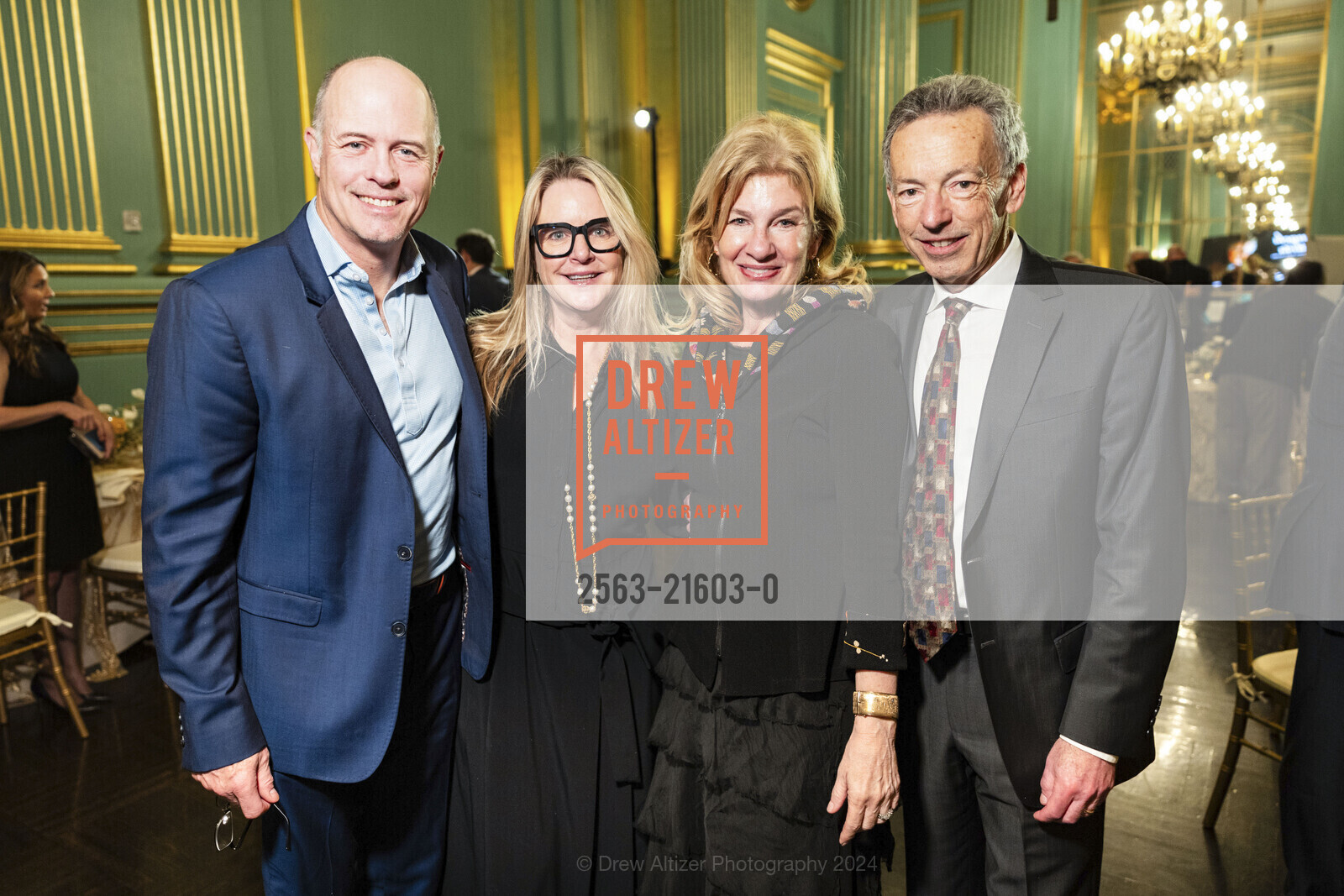 Geoff Callan, Hilary Newsom Callan, Karen Walker, Rick Walker, Angel of The Arts presented by Festival Napa Valley honoring Gordon Getty, War Memorial Opera House- Green Room. 301 Van Ness Ave, SF, CA 94102 US, March 7th, 2024, Photo #2563-21603-0 Geoff Callan, Hilary Newsom Callan, Karen Walker, Rick Walker, Photo #2563-21603-0