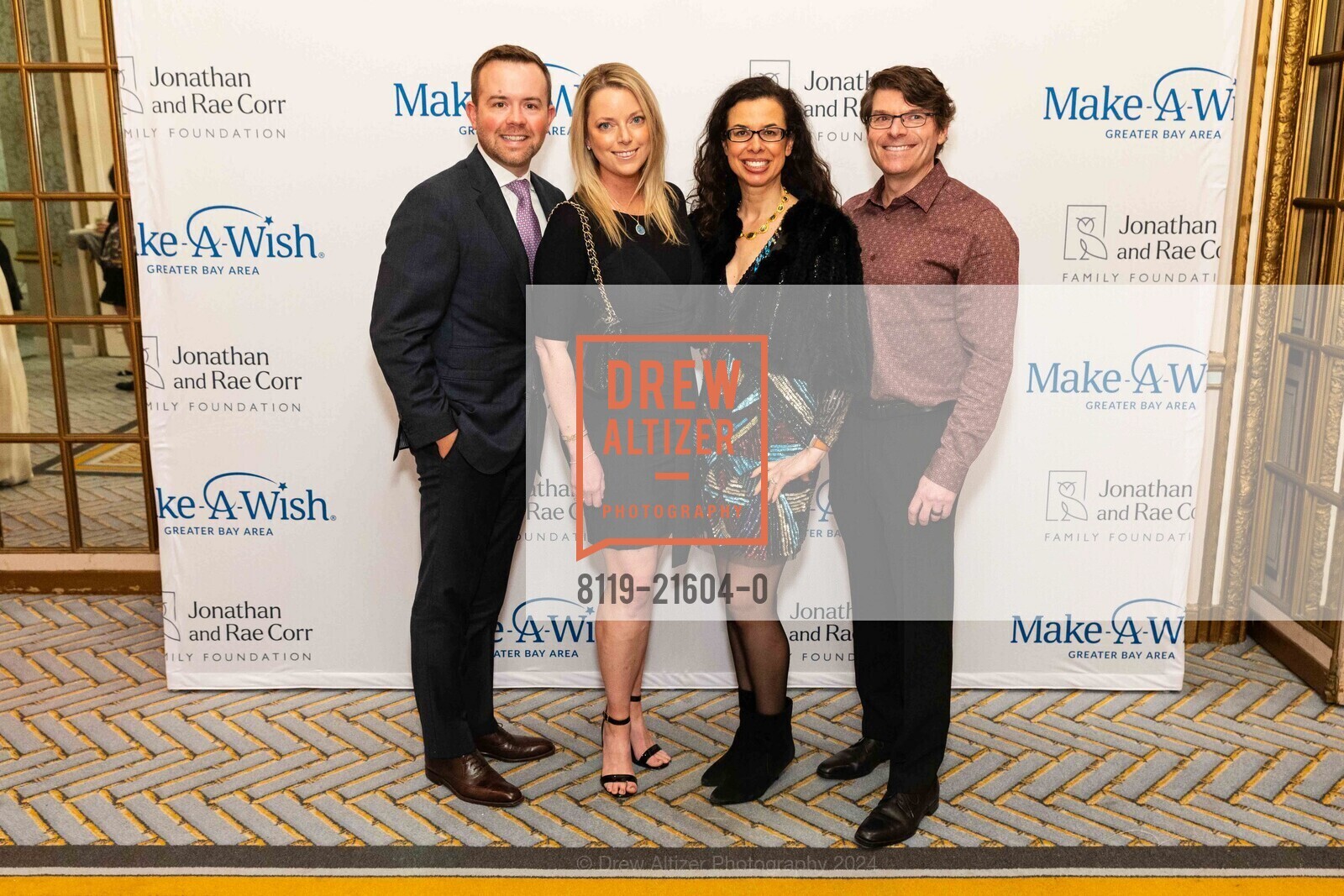 Travis Shrout, Kate Shrout, Yvonne King, Leaf King, Greater Bay Area Make-A-Wish Foundation celebrates EVENING OF WISHES: BIRTHDAY BASH 2024, Fairmont San Francisco. 950 Mason St, SF, CA 94108 US, March 7th, 2024, Photo #8119-21604-0 Travis Shrout, Kate Shrout, Yvonne King, Leaf King, Photo #8119-21604-0