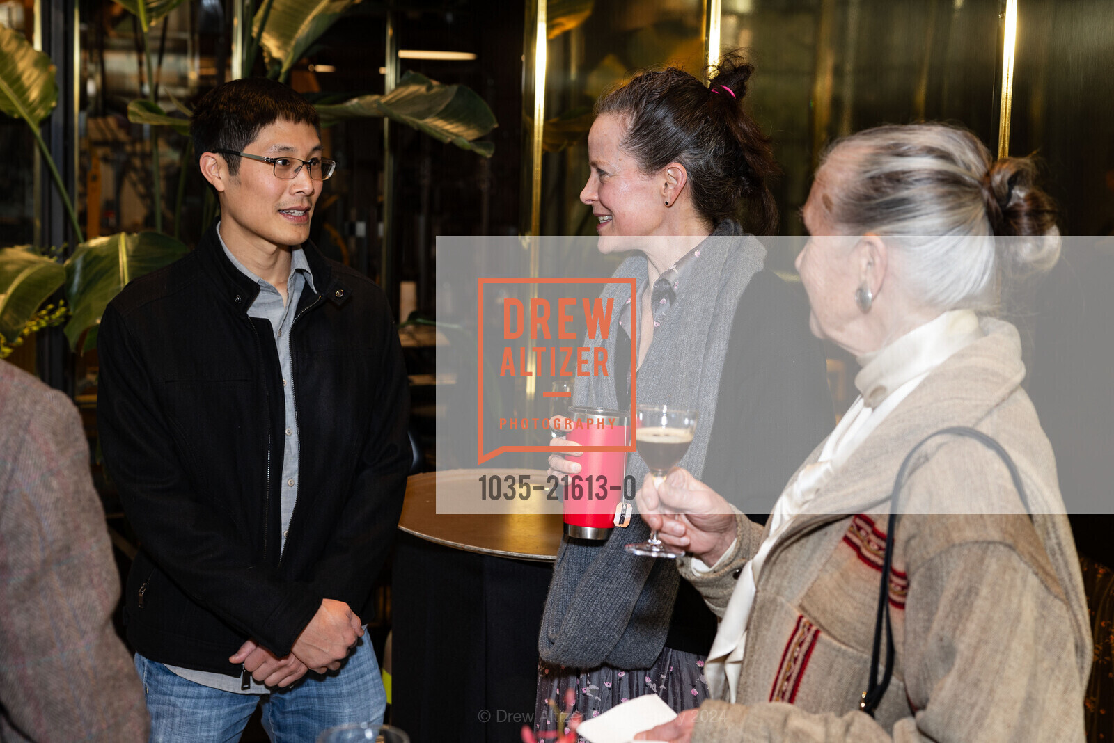Justin Tansuwan, Christina Hale, Susan Acquistapace, ARCS Benefactor and Galileo Circle Reception, DDandelion Chocolate 16th Street Factory. 2600 16th St, SF, CA 94103 US, March 13th, 2024, Photo #1035-21613-0 Justin Tansuwan, Christina Hale, Susan Acquistapace, Photo #1035-21613-0