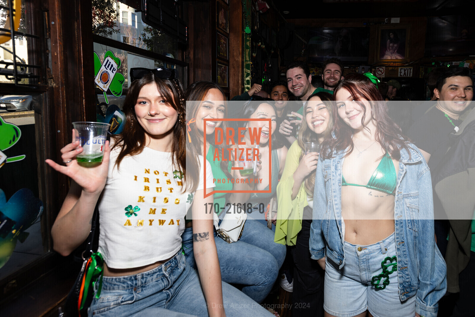 Lauren, Jade, Emma, Uliana, St. Patrick’s Day Pub Crawl, Mayes Oyster House. 1233 Polk St, SF, CA 94109 US, March 16th, 2024, Photo #170-21618-0 Lauren, Jade, Emma, Uliana, Photo #170-21618-0
