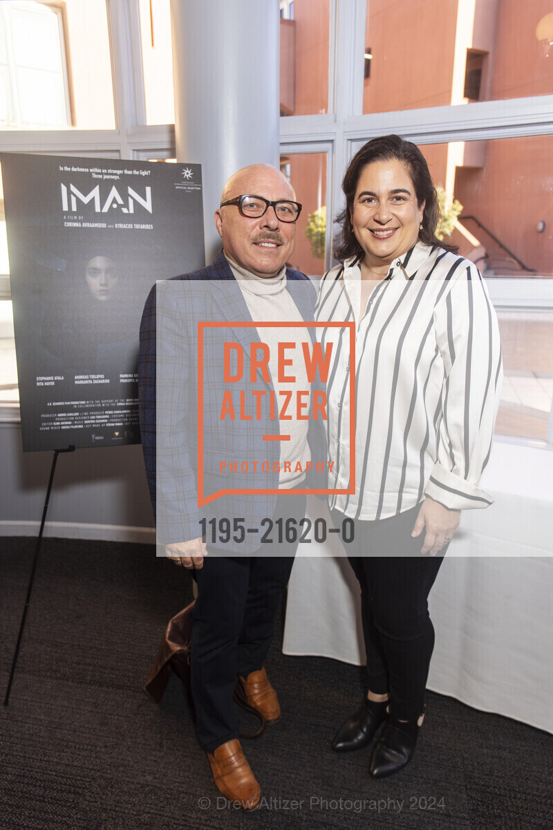 Vas Kiniris, Maria Nicolacakis, Opening Night for 2024 SF Greek Film Festival, Delancey Screening Room. 600 The Embarcadero, SF, CA 94107 US, March 16th, 2024, Photo #1195-21620-0 Vas Kiniris, Maria Nicolacakis, Photo #1195-21620-0