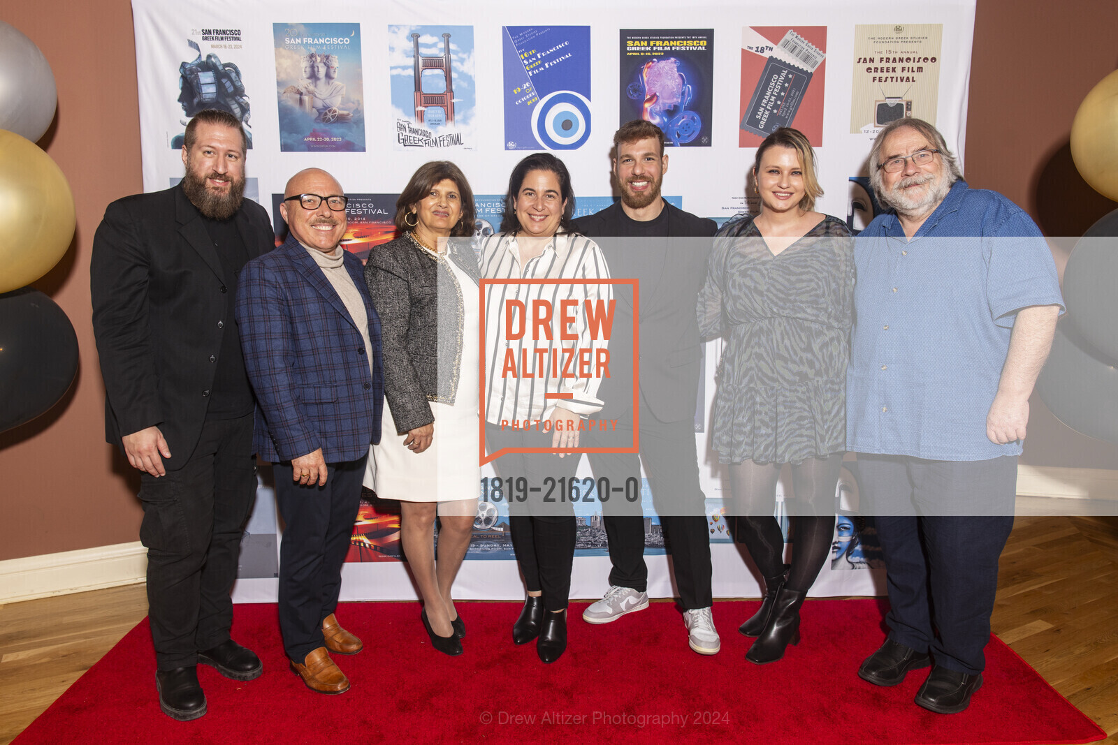 Panos Gakis, Vas Kiniris, Aggeliki Karantzas, Maria Nicolacakis, Apollon Bollas, Kleon Skourtis, Opening Night for 2024 SF Greek Film Festival, Delancey Screening Room. 600 The Embarcadero, SF, CA 94107 US, March 16th, 2024, Photo #1819-21620-0 Panos Gakis, Vas Kiniris, Aggeliki Karantzas, Maria Nicolacakis, Apollon Bollas, Kleon Skourtis, Photo #1819-21620-0