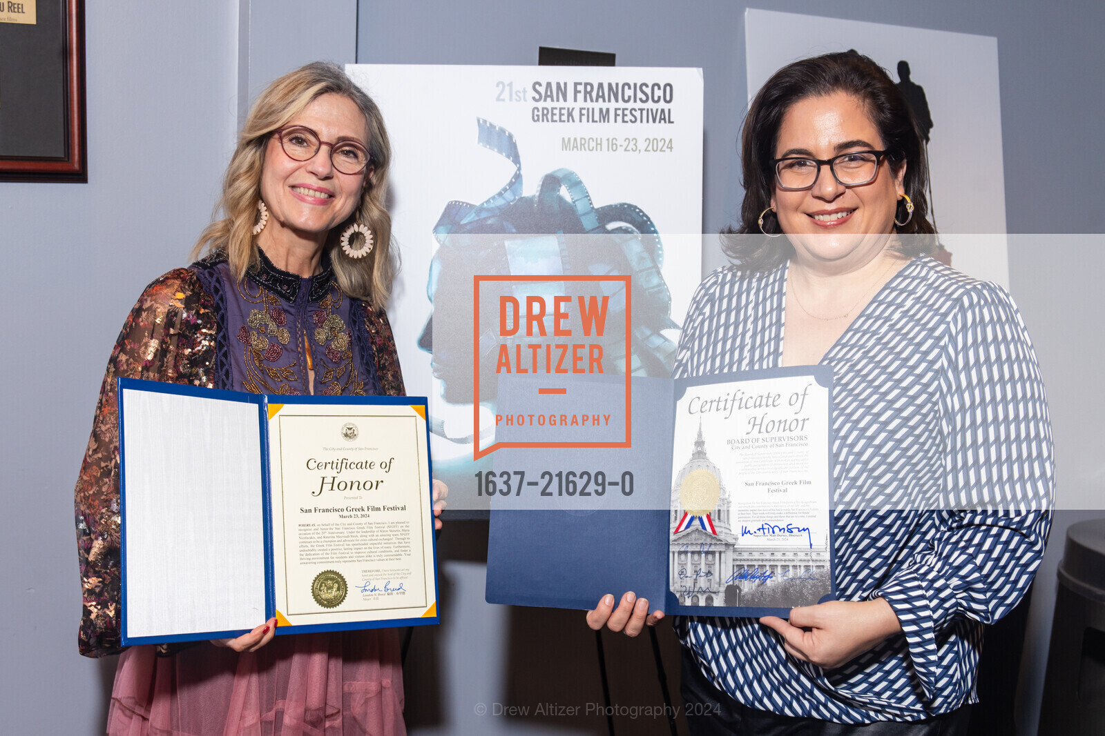 Tatiana Drakaki, Maria Nicolacakis, Closing Night for 2024 SF Greek Film Festival, Delancey Screening Room. 600 The Embarcadero, SF, CA 94107 US, March 23rd, 2024, Photo #1637-21629-0 Tatiana Drakaki, Maria Nicolacakis, Photo #1637-21629-0