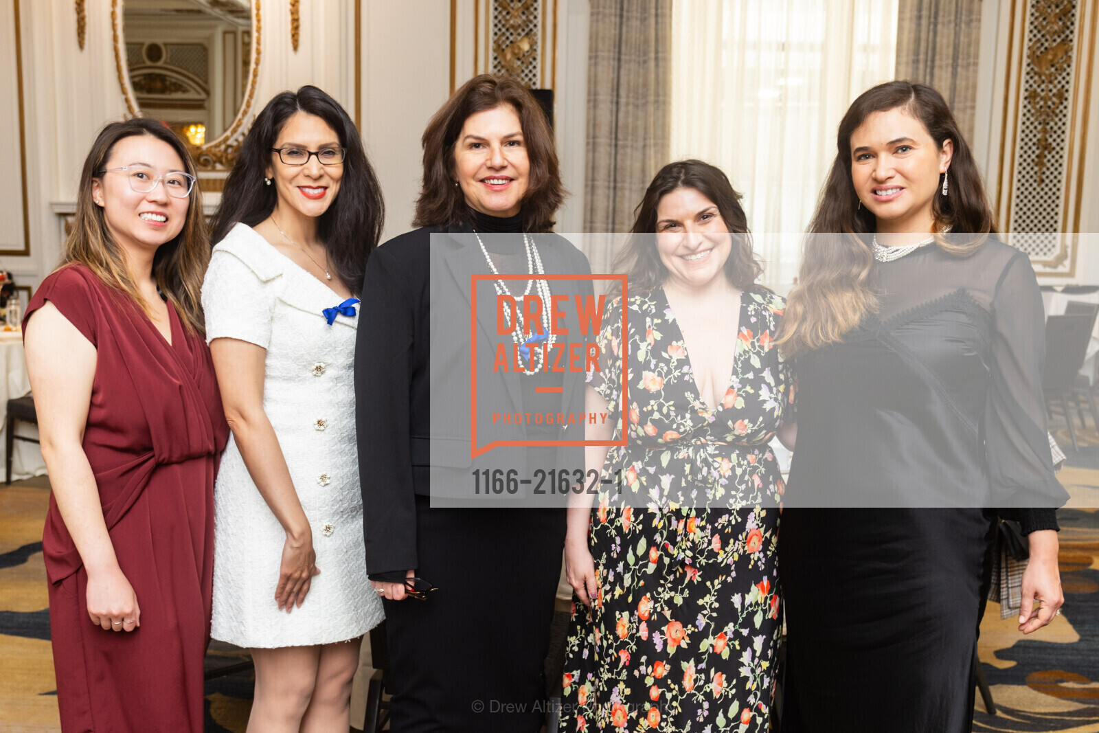 Karen Yee, Jennifer Leal, Jennifer Mitchell, Nora Quattrin, Breanna Salas, JLSF Annual Tea, Palace Hotel, a Luxury Collection Hotel, San Francisco. 2 New Montgomery St, SF, CA 94105 US, Photo #1166-21632-1 Karen Yee, Jennifer Leal, Jennifer Mitchell, Nora Quattrin, Breanna Salas, Photo #1166-21632-1