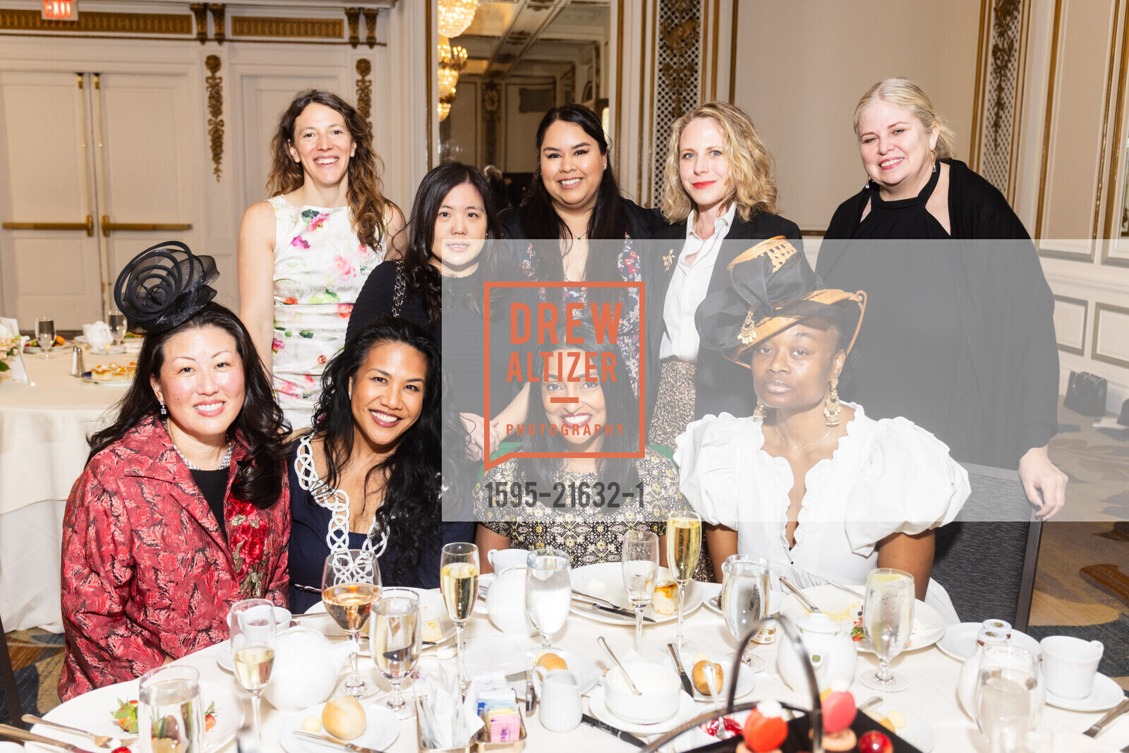 Nicki Wang, Sarah Kurhajetz, Mimi Pasicatan, Leticia Martinez, Jiji John, Sarah Liller, Kelley Maltais, Julie Yarbrough, Blossom Barnes, JLSF Annual Tea, Palace Hotel, a Luxury Collection Hotel, San Francisco. 2 New Montgomery St, SF, CA 94105 US, Photo #1595-21632-1 Nicki Wang, Sarah Kurhajetz, Mimi Pasicatan, Leticia Martinez, Jiji John, Sarah Liller, Kelley Maltais, Julie Yarbrough, Blossom Barnes, Photo #1595-21632-1