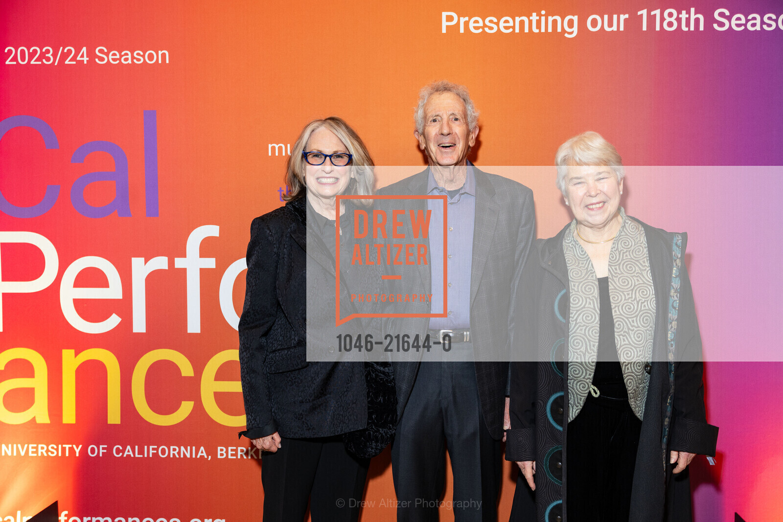 Susan Marinoff, Tom Schrag, Carol Christ, Cal Performances Gala 2024, Cal Performances. 101 Zellerbach Hall, Berkeley, CA 94720 US, Photo #1046-21644-0 Susan Marinoff, Tom Schrag, Carol Christ, Photo #1046-21644-0