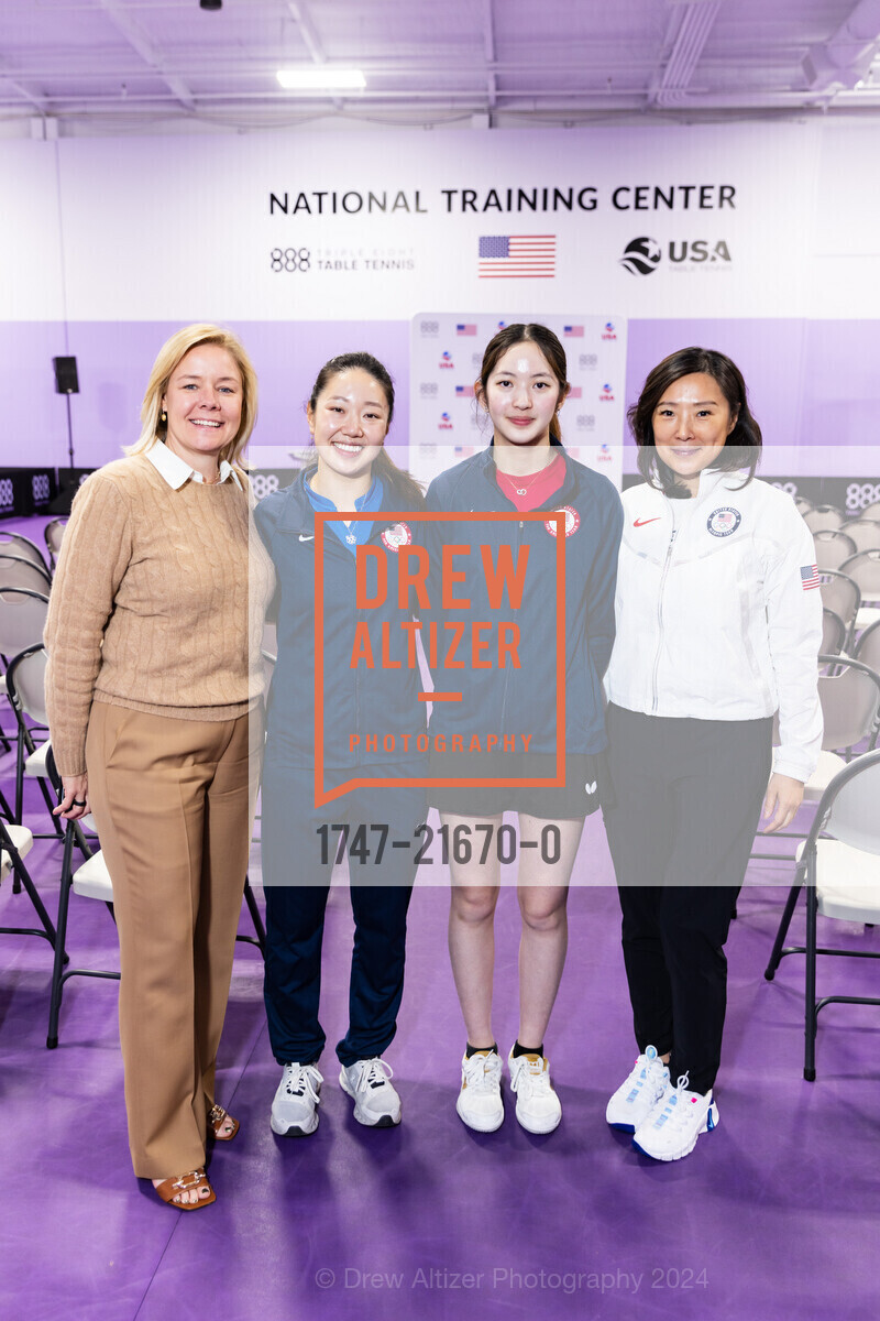 Sarah Hirshland, Lily Zhang, Rachel Sung, Virginia Sung, Celebrating 888 Table Tennis Center 2024, 888 Table Tennis Center. 888 Hinckley Rd, Burlingame, CA 94010 US, April 23rd, 2024, Photo #1747-21670-0 Sarah Hirshland, Lily Zhang, Rachel Sung, Virginia Sung, Photo #1747-21670-0
