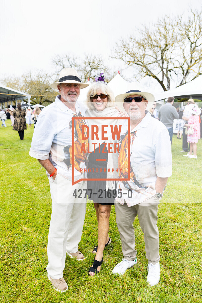 Richard Coopersmith, Claudia Coopersmith, Harry West, Kendall Jackson's 2023 Kentucky Derby Party, Kendall-Jackson Wine Estate & Gardens. 5007 Fulton Rd, Santa Rosa, CA 95403 US, May 4th, 2024, Photo #4277-21695-0 Richard Coopersmith, Claudia Coopersmith, Harry West, Photo #4277-21695-0