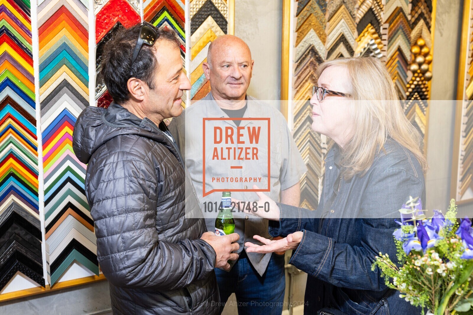 Lawrence LaBianca, Xavier Lanier, Janet Bishop, ORION Custom Framing Polk St. Grand Opening, ORION Custom Framing. 2024 Polk St, SF, CA 94109 US, June 1st, 2024, Photo #1014-21748-0 Lawrence LaBianca, Xavier Lanier, Janet Bishop, Photo #1014-21748-0