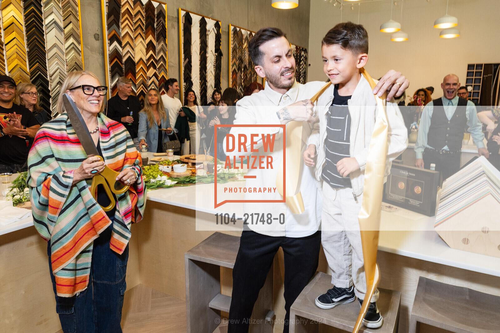 Alexis Ruiz, Luanne Andreotti, Micah Ruiz, ORION Custom Framing Polk St. Grand Opening, ORION Custom Framing. 2024 Polk St, SF, CA 94109 US, June 1st, 2024, Photo #1104-21748-0 Alexis Ruiz, Luanne Andreotti, Micah Ruiz, Photo #1104-21748-0
