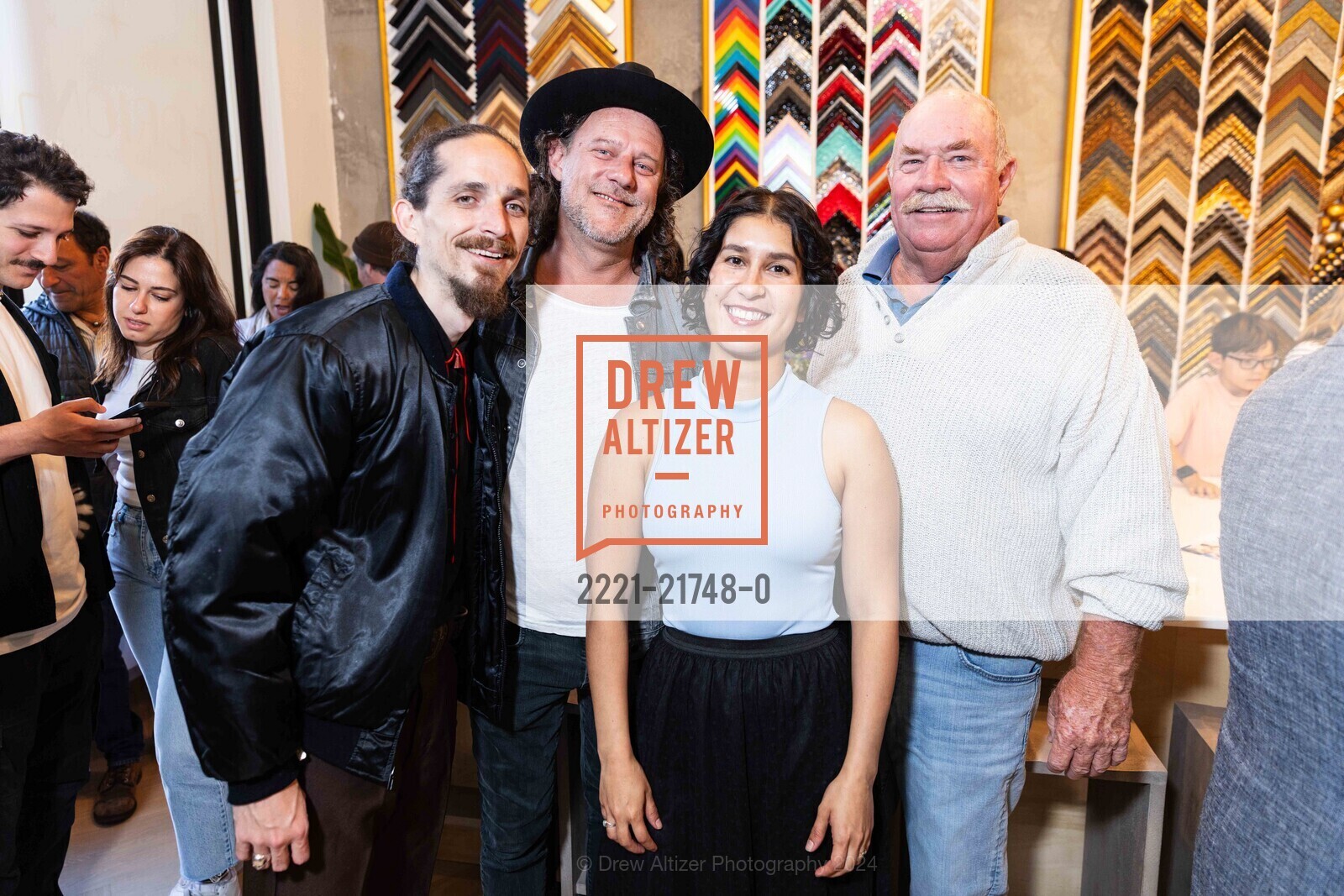 Nicholas DeAnda, Tom Sprainer, Megan, Dale Britt, ORION Custom Framing Polk St. Grand Opening, ORION Custom Framing. 2024 Polk St, SF, CA 94109 US, June 1st, 2024, Photo #2221-21748-0 Nicholas DeAnda, Tom Sprainer, Megan, Dale Britt, Photo #2221-21748-0