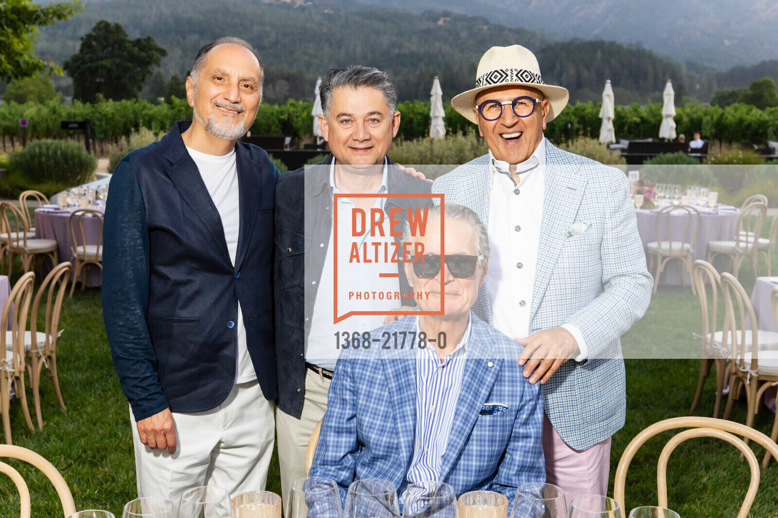 David Delrahim, Mark Moshayedi, Ali Razi, Michael Saei, Patron Dinner at HALL St. Helena for Festival Napa Valley 2024, HALL Wines St. Helena. 401 St Helena Hwy, St Helena, CA 94574 US, July 12th, 2024, Photo #1368-21778-0 David Delrahim, Mark Moshayedi, Ali Razi, Michael Saei, Photo #1368-21778-0