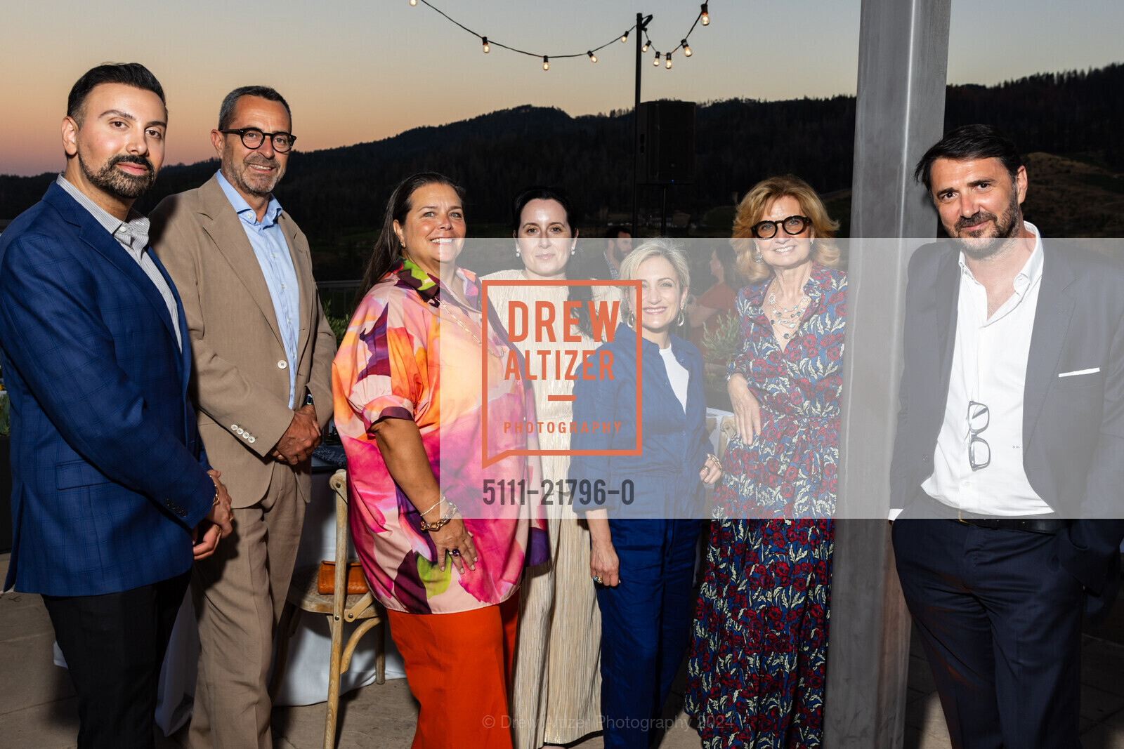 Farbod Barsum, Flavio Dal Lago, Nathalie Diamantis, Marina Kats, Rachel Branch, Sabina Belli, Stefano Cortecci, Patron Dinner at Sterling Vineyards for Festival Napa Valley 2024, Castello di Amorosa. 4045 St Helena Hwy, Calistoga, CA 94515 US, July 19th, 2024, Photo #5111-21796-0 Farbod Barsum, Flavio Dal Lago, Nathalie Diamantis, Marina Kats, Rachel Branch, Sabina Belli, Stefano Cortecci, Photo #5111-21796-0