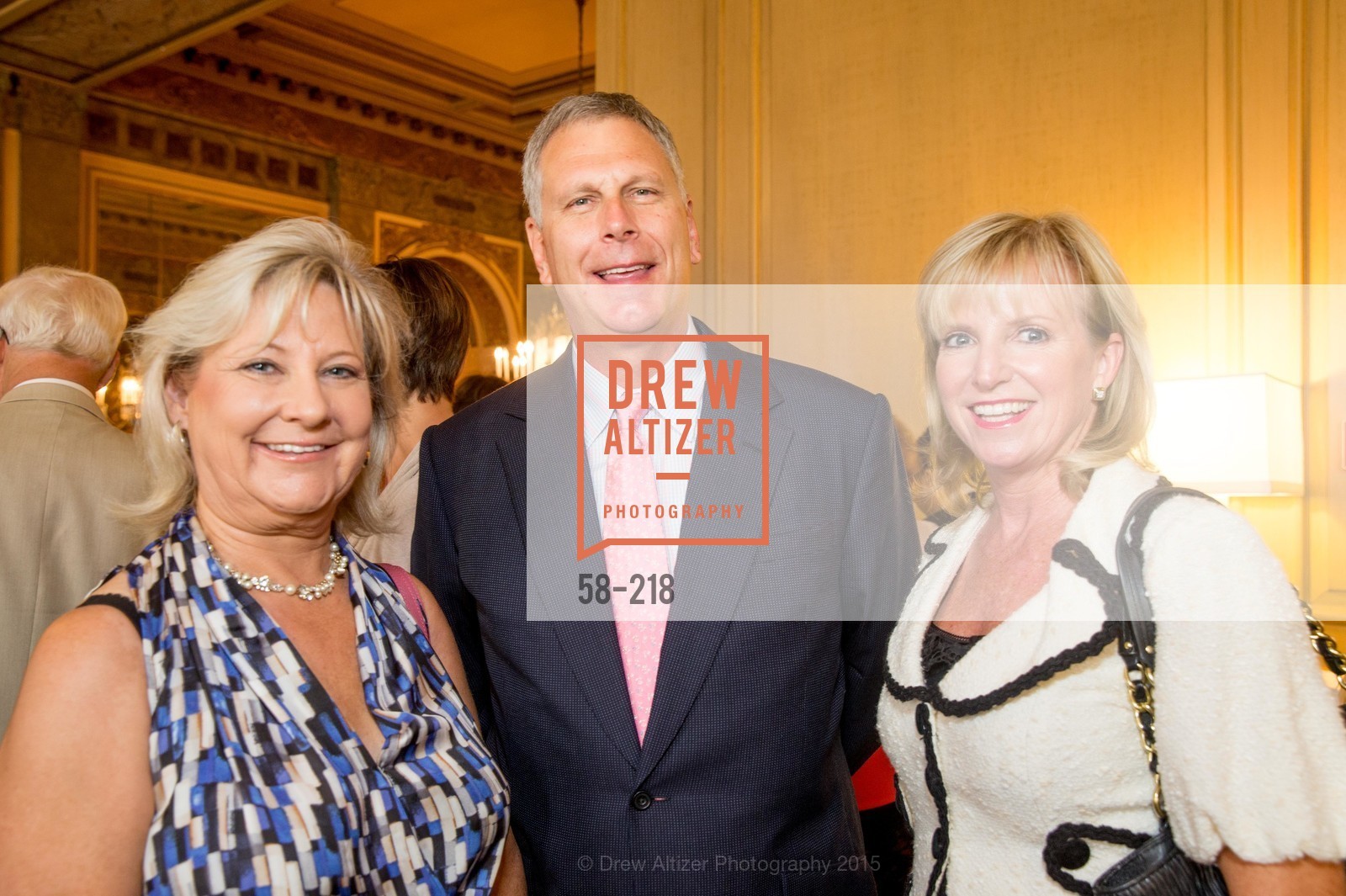 Davena Witcher, Ernst Bauer, Tricia Holt, Salvation Army Flower Power Luncheon, Sir Francis Drake Hotel. 450 Powell St, August 4th, 2015,Drew Altizer, Drew Altizer Photography, full-service agency, private events, San Francisco photographer, photographer california