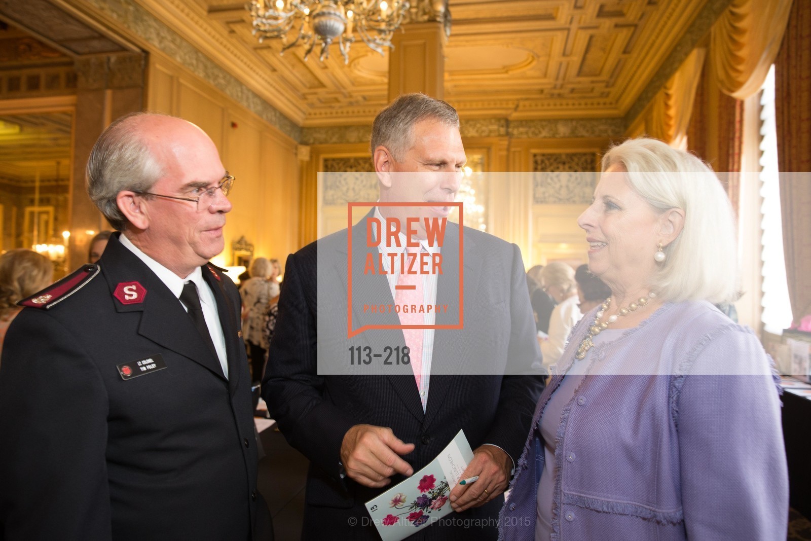 Tim Foley, Ernst Bauer, Fifi Holbrook, Salvation Army Flower Power Luncheon, Sir Francis Drake Hotel. 450 Powell St, August 4th, 2015,Drew Altizer, Drew Altizer Photography, full-service agency, private events, San Francisco photographer, photographer california