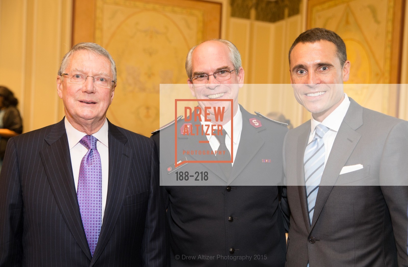 Richard Clark, Tim Foley, Jeff Garelick, Salvation Army Flower Power Luncheon, Sir Francis Drake Hotel. 450 Powell St, August 4th, 2015
