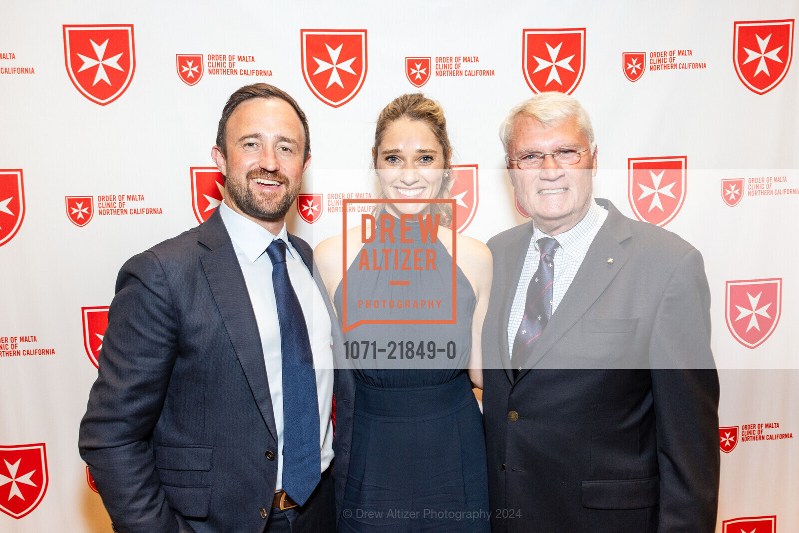 Liam Doyle, Sarah Doyle, Chuck Wirth, Order of Malta's 16th Annual Champions Gala A KNIGHT FOR CHAMPIONS: Silver Chalice Awards Dinner, St. Francis Yacht Club. 700 Marina Boulevard, September 24th, 2024, Photo #1071-21849-0 Liam Doyle, Sarah Doyle, Chuck Wirth, Photo #1071-21849-0