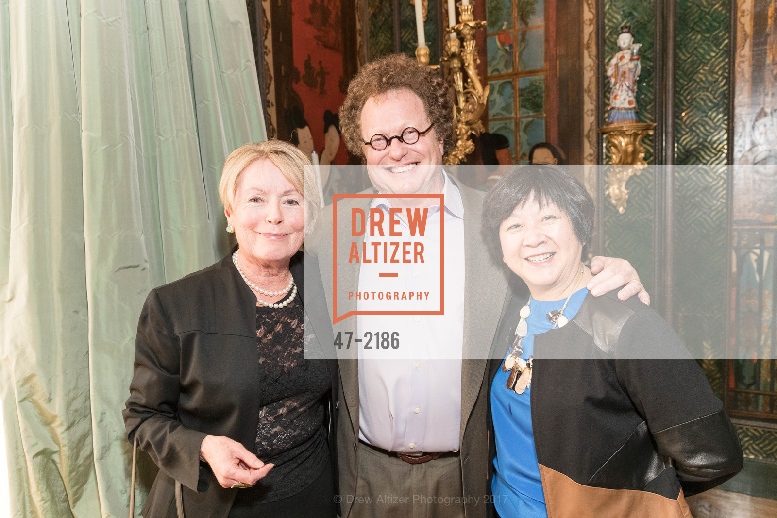 Maria Dichov, Edward Frank, Debbie Chinn, Gordon and Ann Getty Host Opera Parallele with Composer Philip Glass, Private Residence, May 11th, 2017, Photo #47-2186 Maria Dichov, Edward Frank, Debbie Chinn, Photo #47-2186