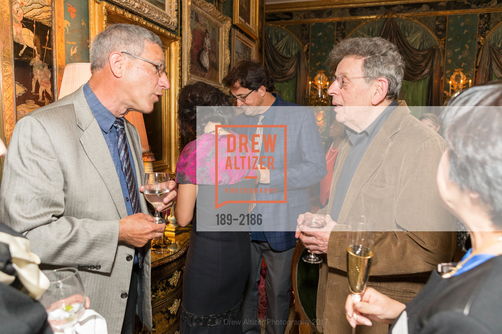 Mark Kalow, Philip Glass, Gordon and Ann Getty Host Opera Parallele with Composer Philip Glass, Private Residence, May 11th, 2017, Photo #189-2186 Mark Kalow, Philip Glass, Photo #189-2186