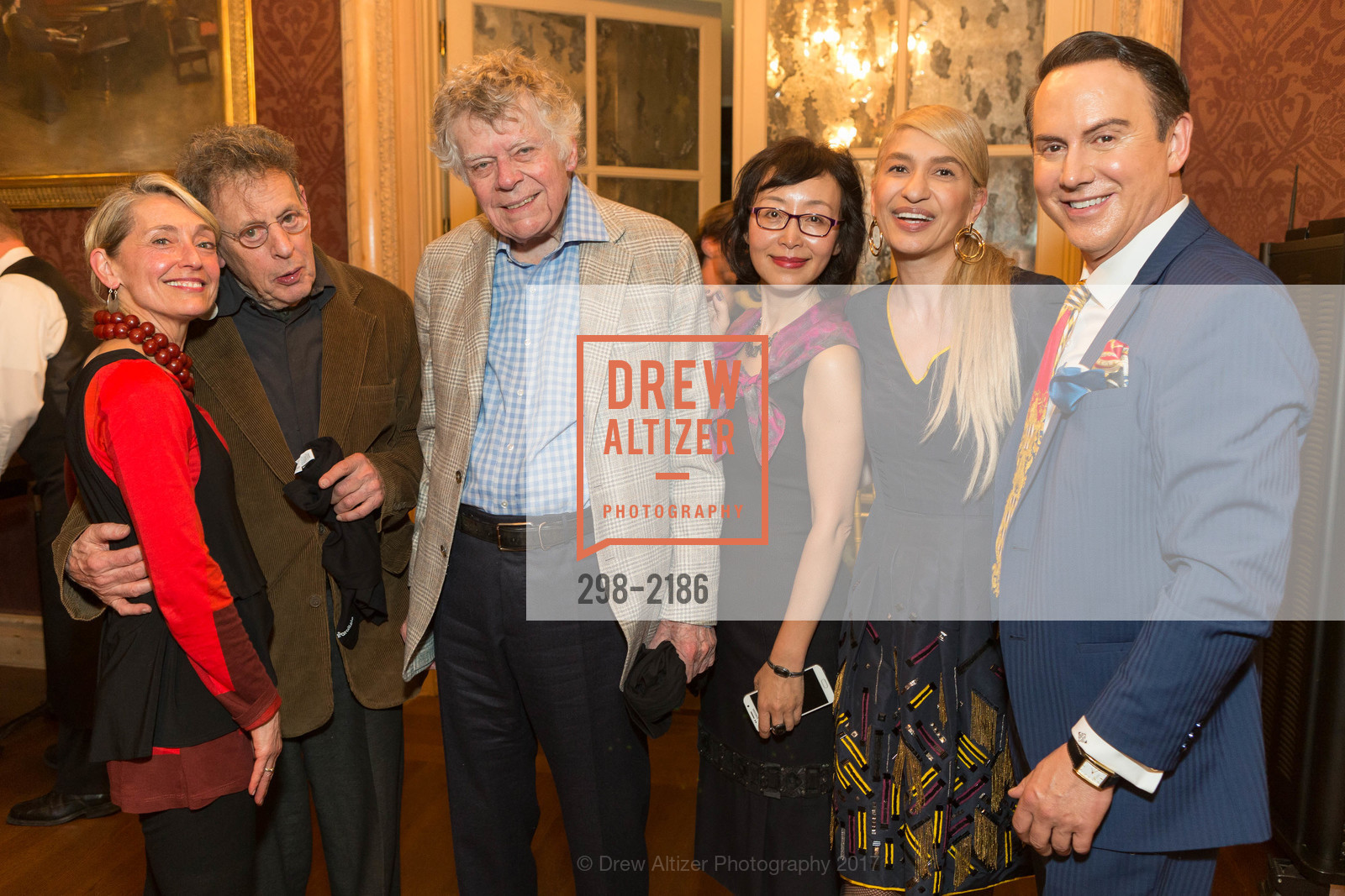 Nicole Paiement, Philip Glass, Gordon Getty, Anjun Zhou, Navid Armstrong, Joel Goodrich, Gordon and Ann Getty Host Opera Parallele with Composer Philip Glass, Private Residence, May 11th, 2017, Photo #298-2186 Nicole Paiement, Philip Glass, Gordon Getty, Anjun Zhou, Navid Armstrong, Joel Goodrich, Photo #298-2186