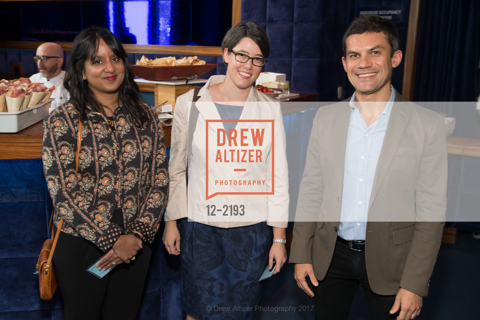 Rushika Perera, Kathrin Leppek, Roberto Zoncu, Damon Runyon Cancer Research Foundation's Benefit Performance of Hamilton, Orpheum Theatre, Blue Room. 1192 Market Street, May 16th, 2017, Photo #12-2193 Rushika Perera, Kathrin Leppek, Roberto Zoncu, Photo #12-2193