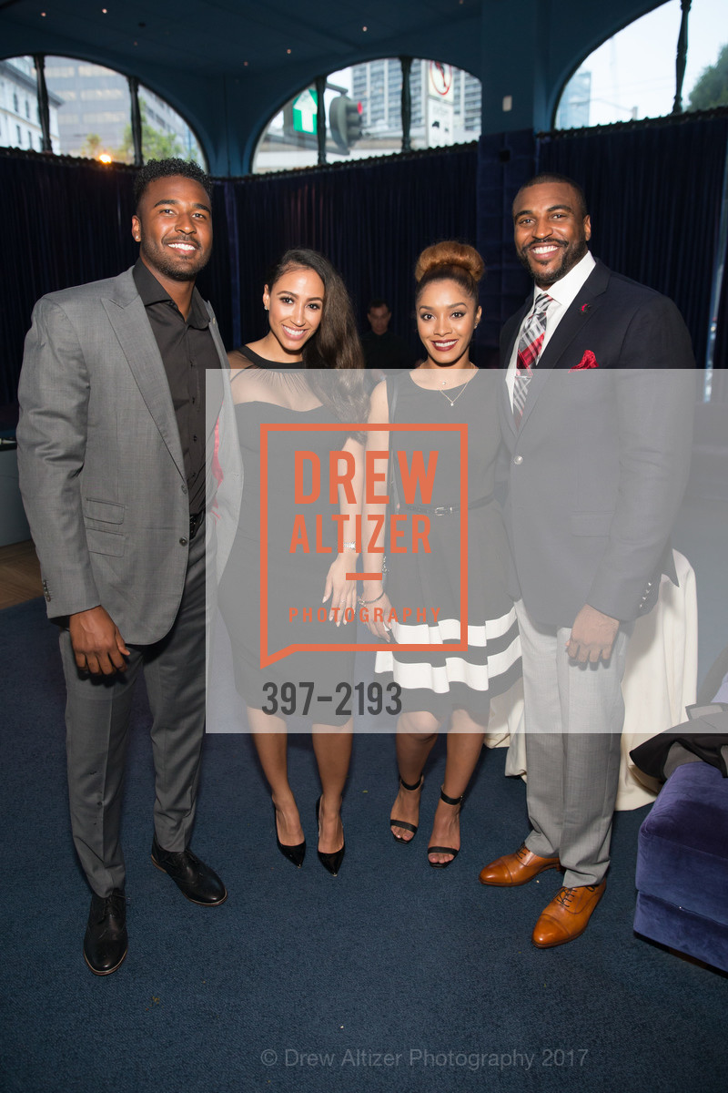 EJ Manuel, Marqui Lyons, Shavonne Horton, Patrick Powell, Damon Runyon Cancer Research Foundation's Benefit Performance of Hamilton, Orpheum Theatre, Blue Room. 1192 Market Street, May 16th, 2017, Photo #397-2193 EJ Manuel, Marqui Lyons, Shavonne Horton, Patrick Powell, Photo #397-2193