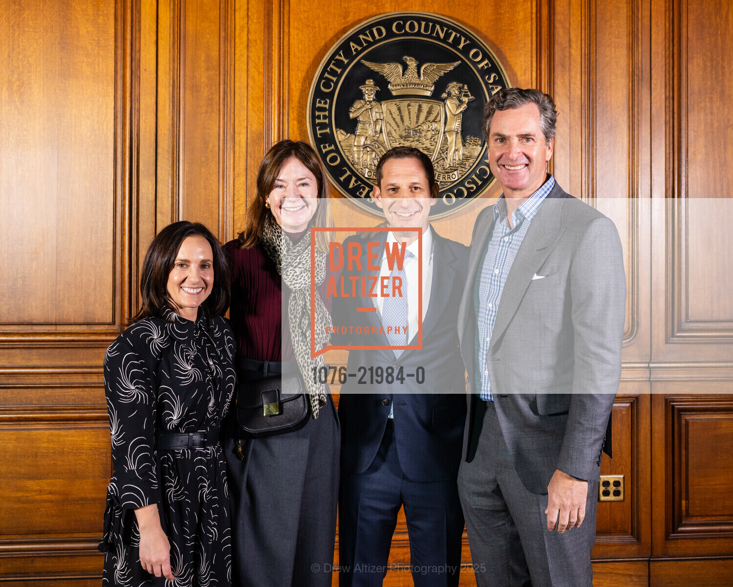 Becca Prowda, Katie Schwab Paige, Daniel Lurie, Matt Paige, Photo Line for Daniel Lurie's SF Mayoral Inauguration, San Francisco City Hall, The Mayor's Office. One Dr Carlton B Goodlett Place, January 8th, 2025, Photo #1076-21984-0 Becca Prowda, Katie Schwab Paige, Daniel Lurie, Matt Paige, Photo #1076-21984-0